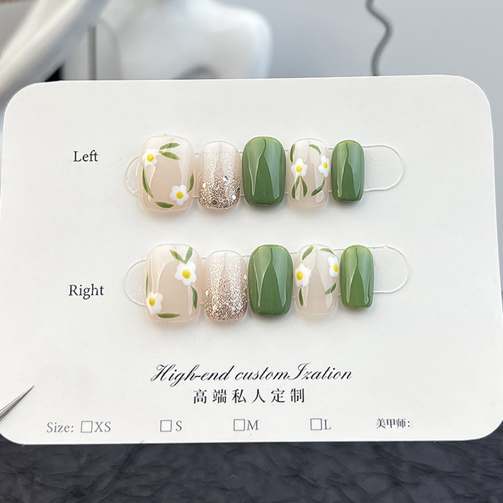 Description Picture 4 of itemHandmade Short Nails Press on Korean White Partysu Hand Painted Design False Nail with Glue Artifical Nail Tip Nail Art for Girl