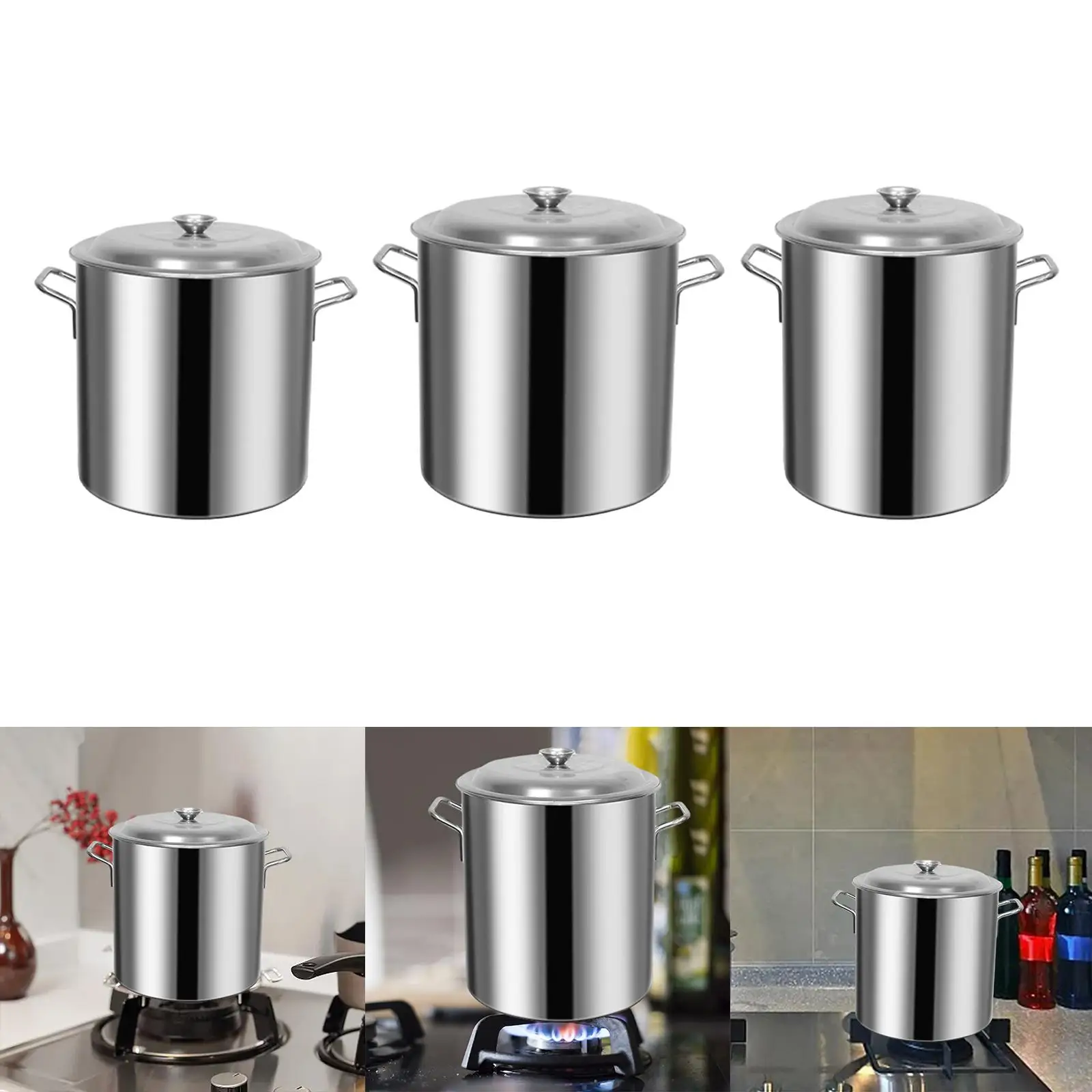 Cater Stew Soup Boiling Pan Boiling Oil Bucket Deep Pot with Lid Double Handle Stew Pot for Household Commercial Canteens Hotel