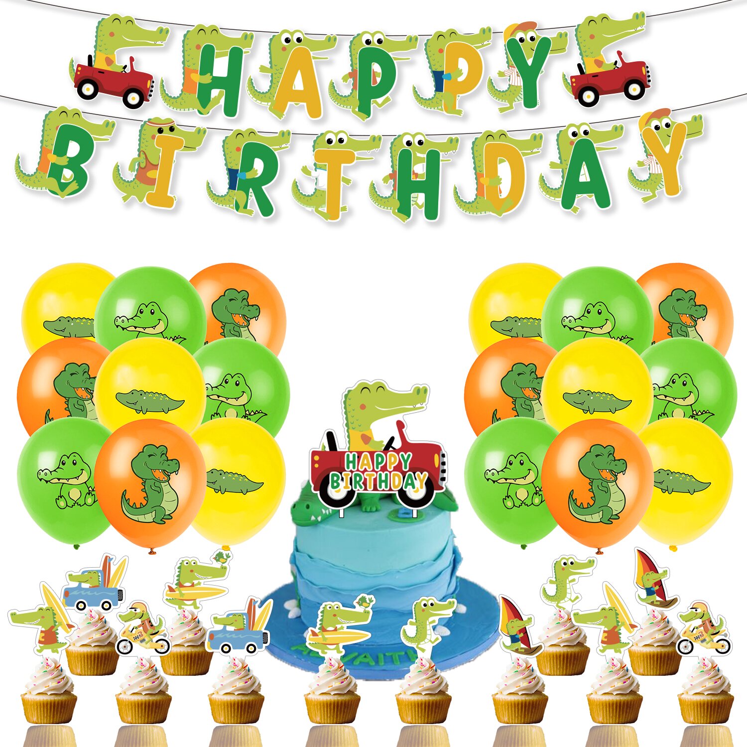 desenhos animados de crocodilo temático festa de aniversário decoração suprimentos animais balões feliz aniversário banner bolo topper conjunto