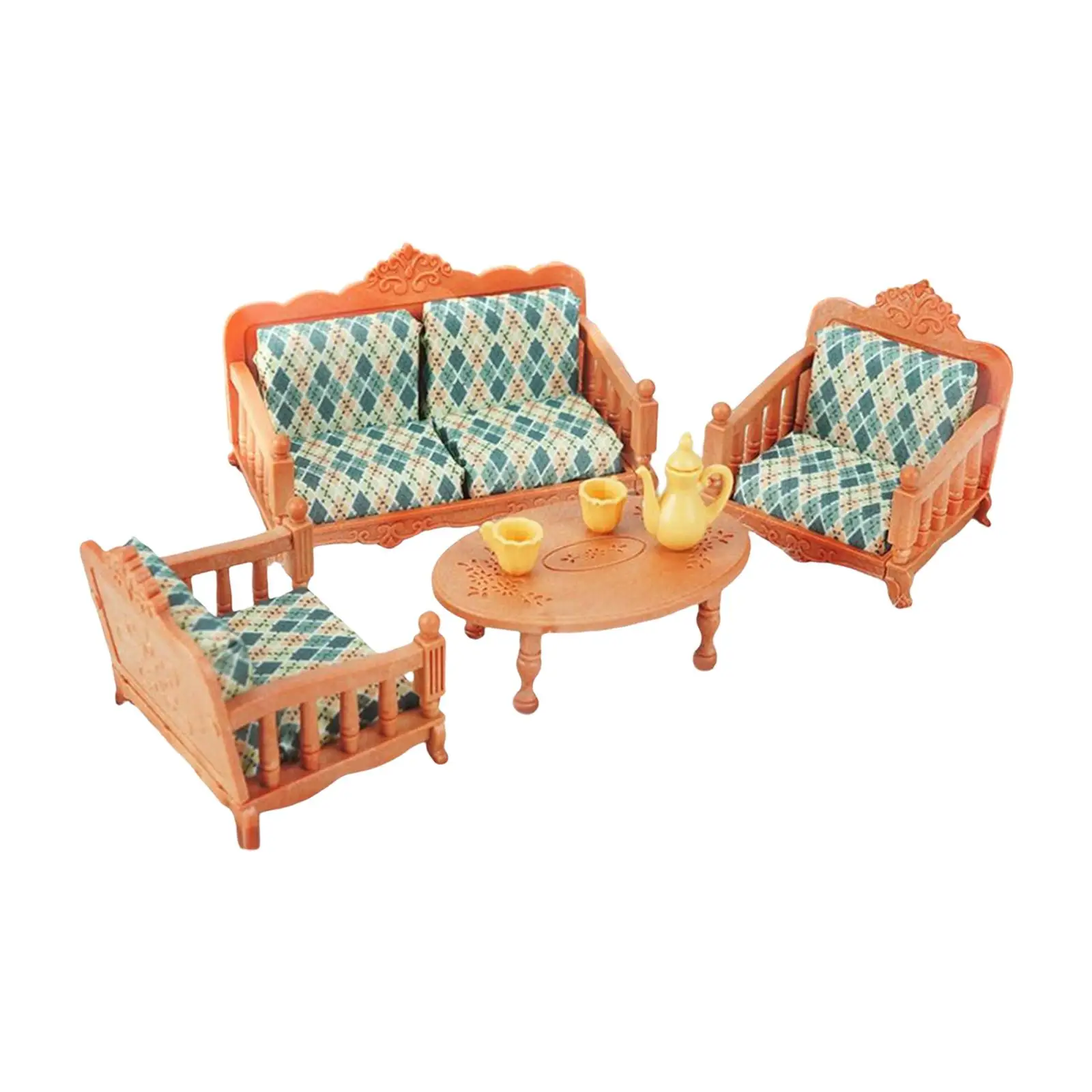 Dining Table with Chairs 1:12 Scale Wooden Doll House Furniture toy for Dolls House
