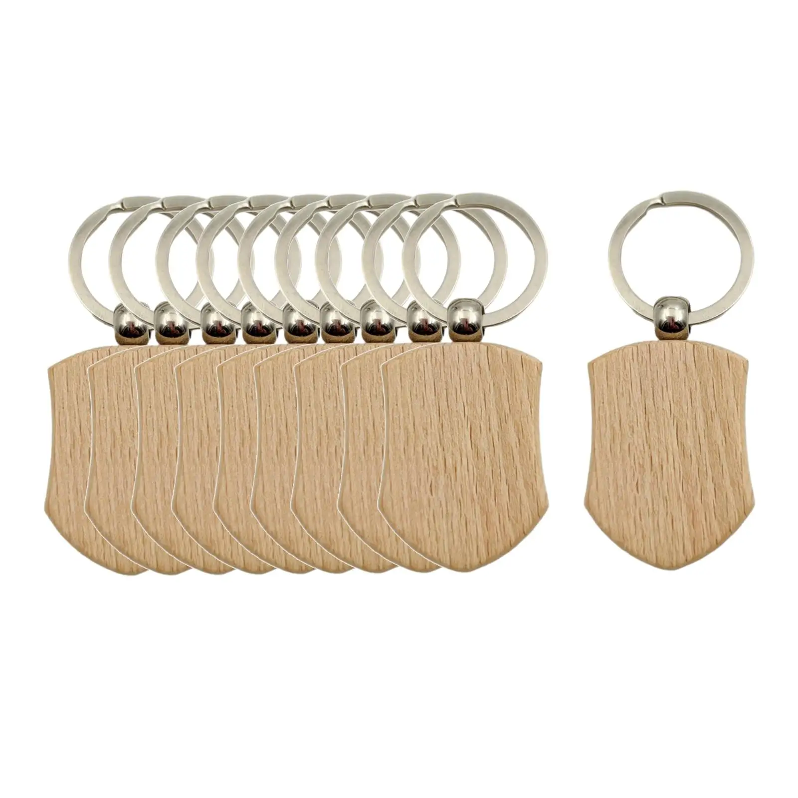 10Pcs Blanks Wooden Key Chain DIY Wood Piece Handmade Key Tags Key Rings Keychain Keyring for Craft Engraving Pyrography