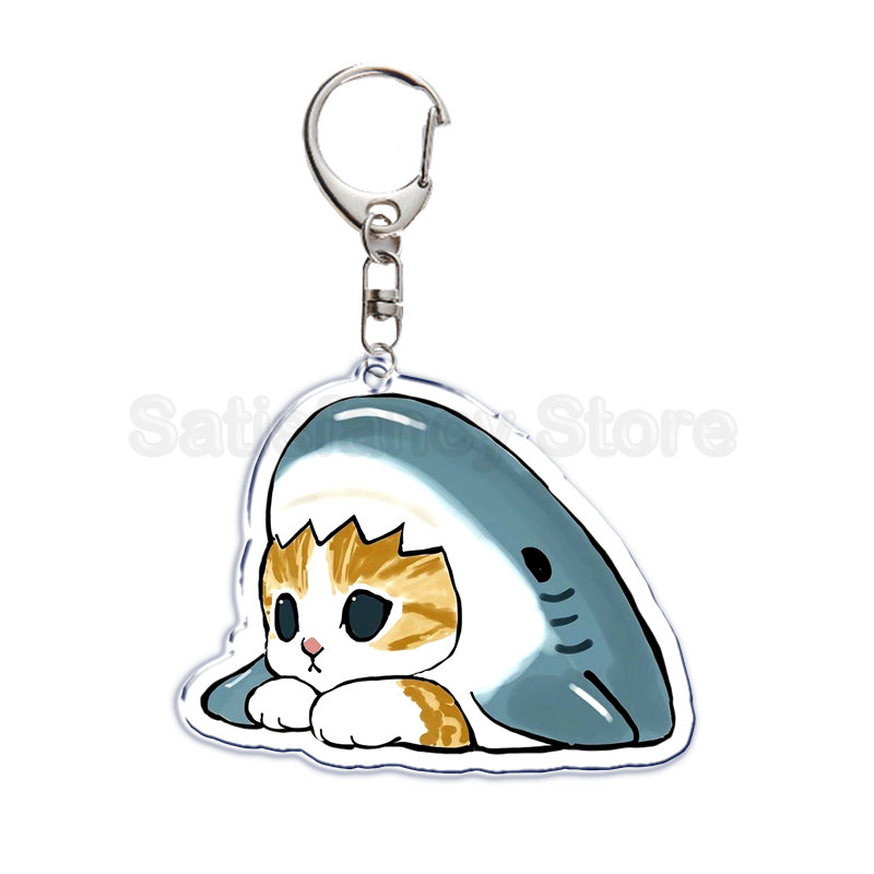 Nette Cartoon Shark Katze Gebraten Garnelen Katze Keychain Brief Schlüssel Kette für Männer Frauen Zubehör Tasche Anhänger Schlüssel Ring Schmuck geschenk – Detail 5
