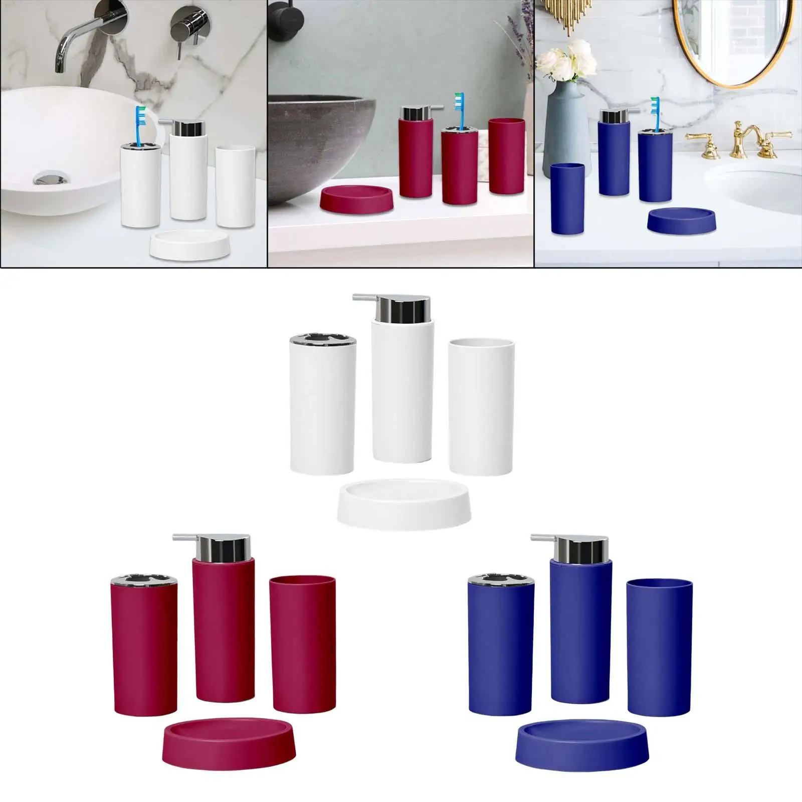 4 Set Bamboo Bathroom Soap Dish Liquid Dispenser Tumbler Holder Accessories