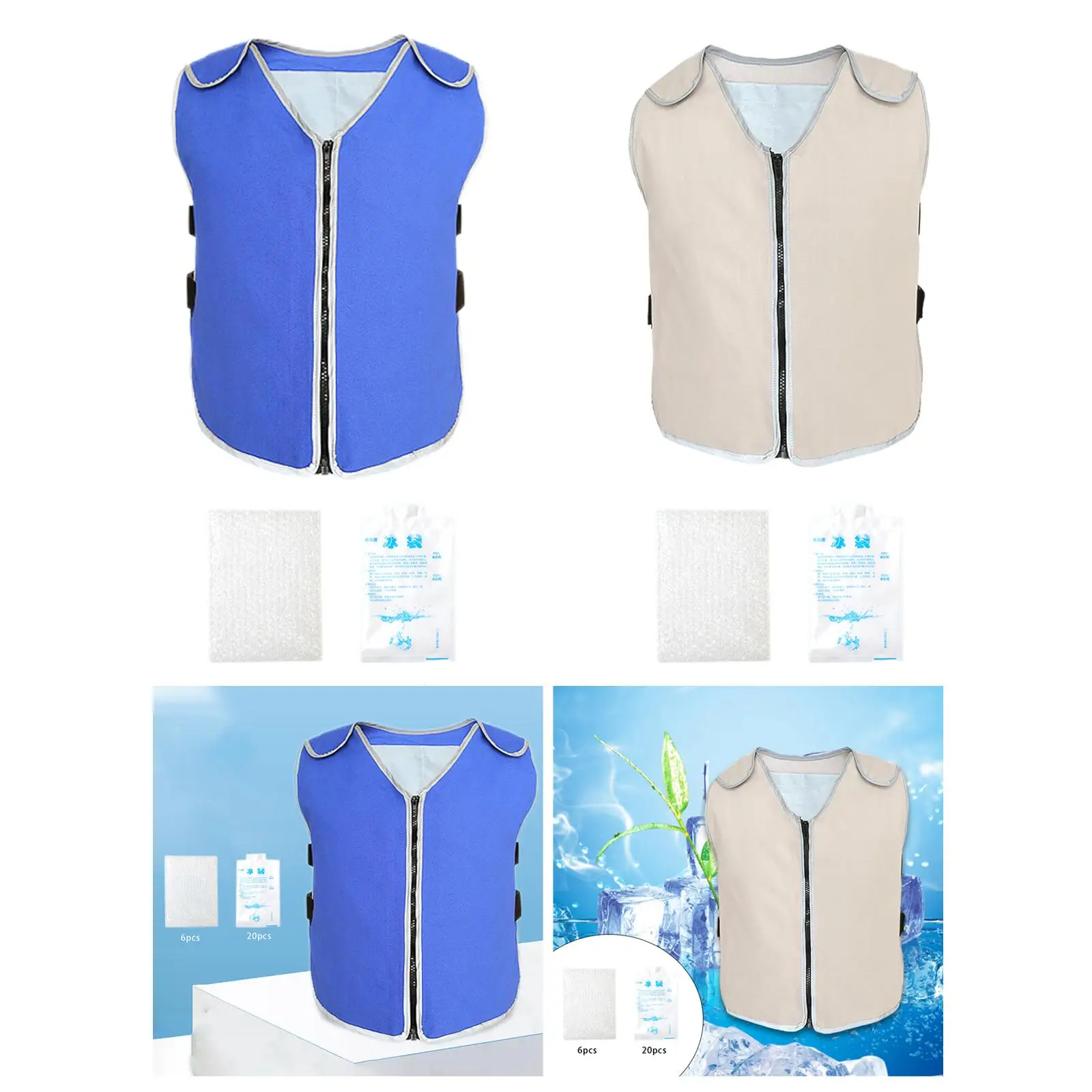 Reusable Cooling Safety Vest with Reflective Strip Zipper for Men Women