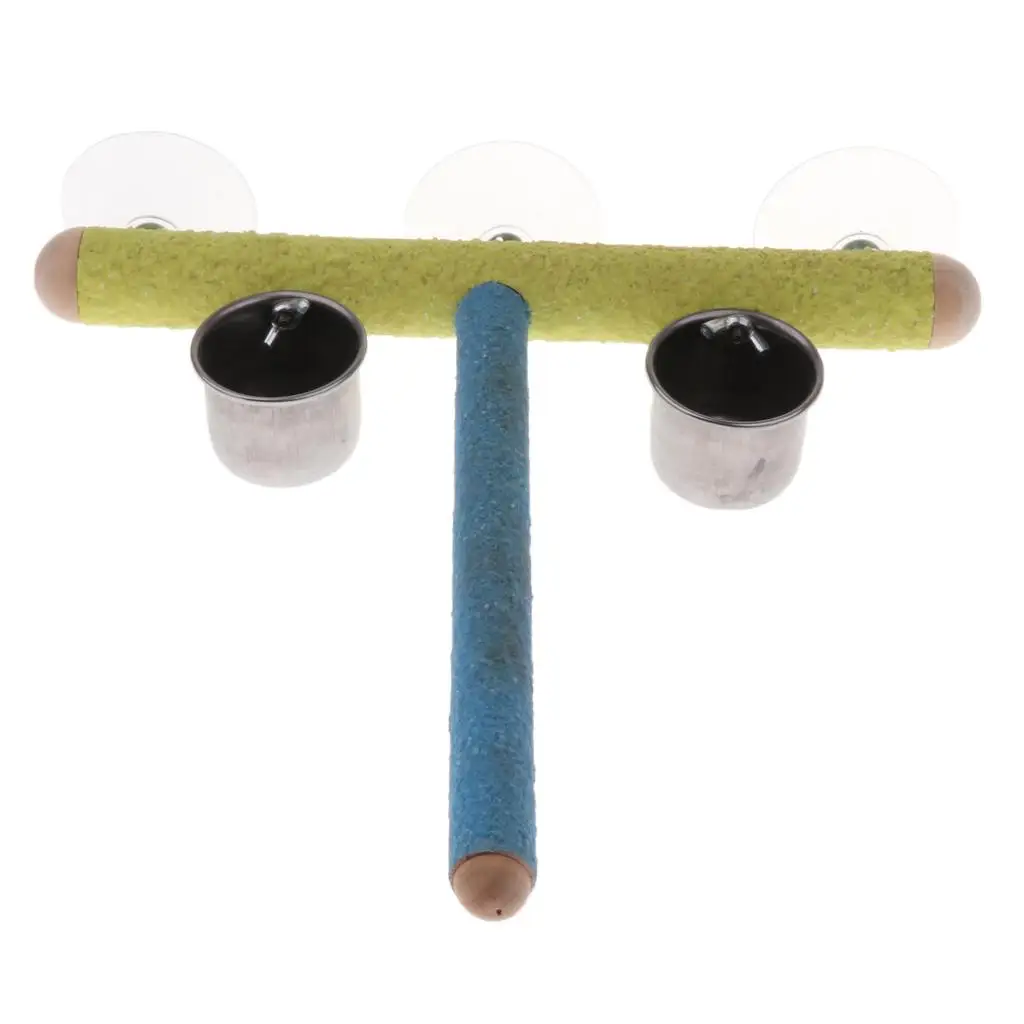 Parrots Shower Perch Bird Paw Grinding Stand with 2 Feeding Cup