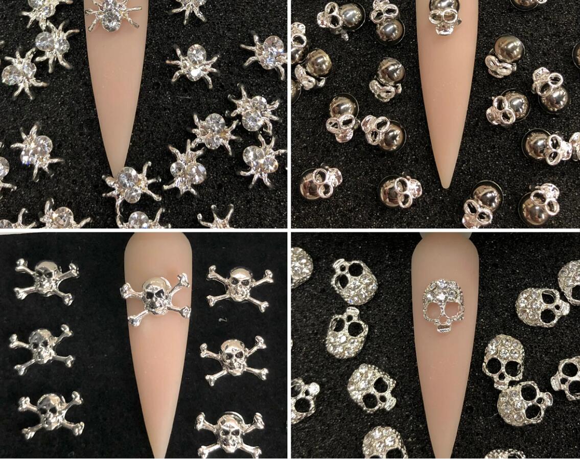 Best of Nail Art Metal Charm Skull Spider Cross Skeleton Silver Cross Rhinestones Cross 3D Nail Charm 10pcs / pack Nail Art Decoration Reviews & Tips