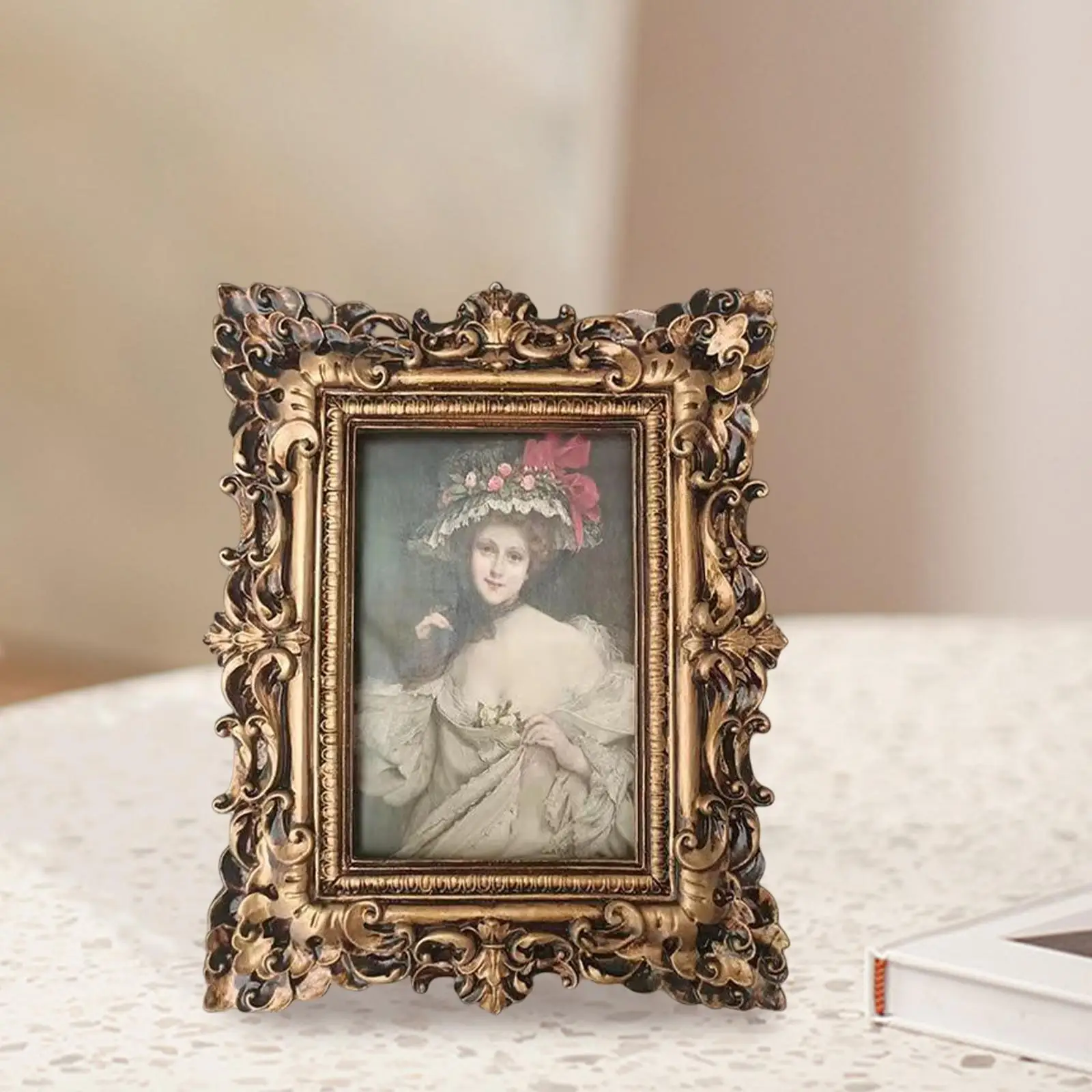 Vintage Style Rectangle Polyresin Picture Frame 10x15cm Photo, Tabletop Wall Hanging