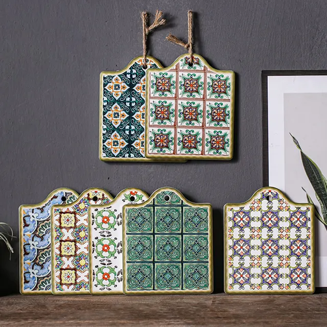 6 PCs Portugal series craft painting insulated cork ceramic coasters  dual-purpose pot mats combined coasters