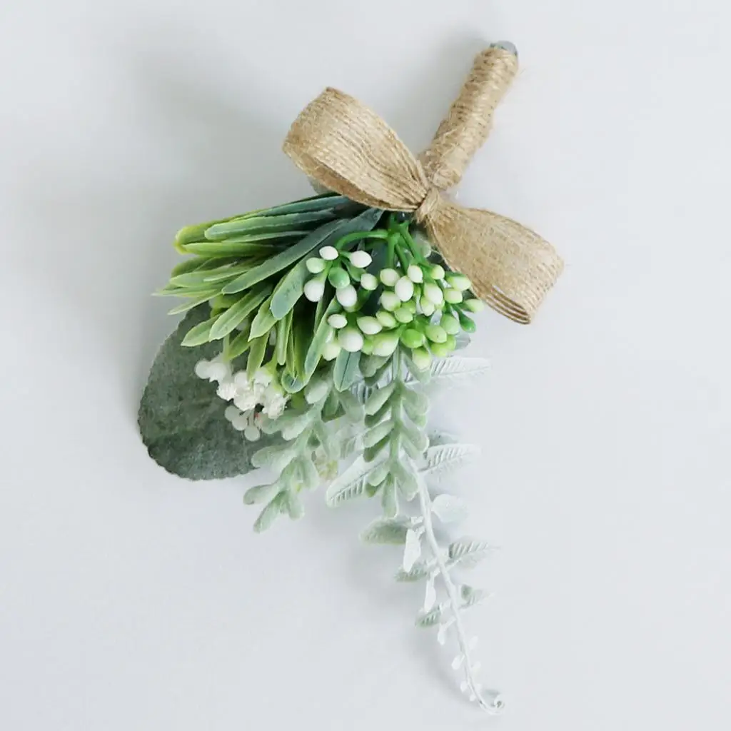 Artificial Green Succulent Plant Boutonniere Pins for Wedding Ceremony, Formal Party, Holiday Party