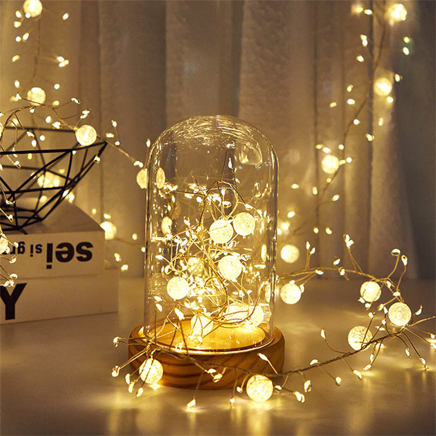 LED Firecracker Fairy Lights Outdoor Waterproof Crystal Crack Ball String Lights for Christmas Tree Home Party Garden Decoration
