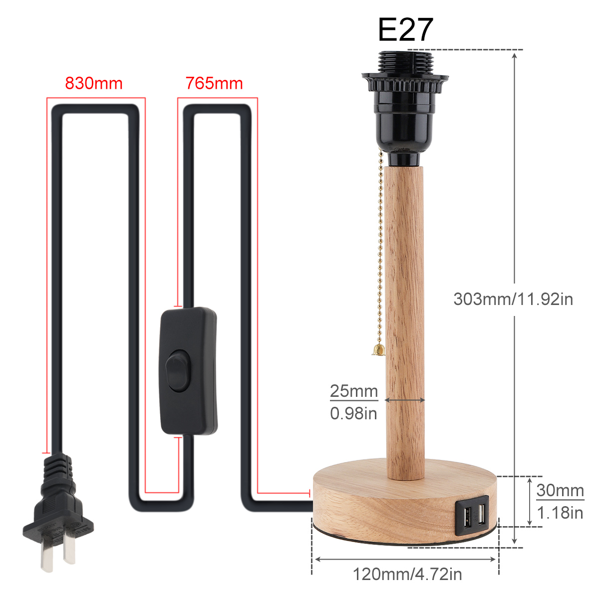 E27 E26 Fio Interruptor de Base Da