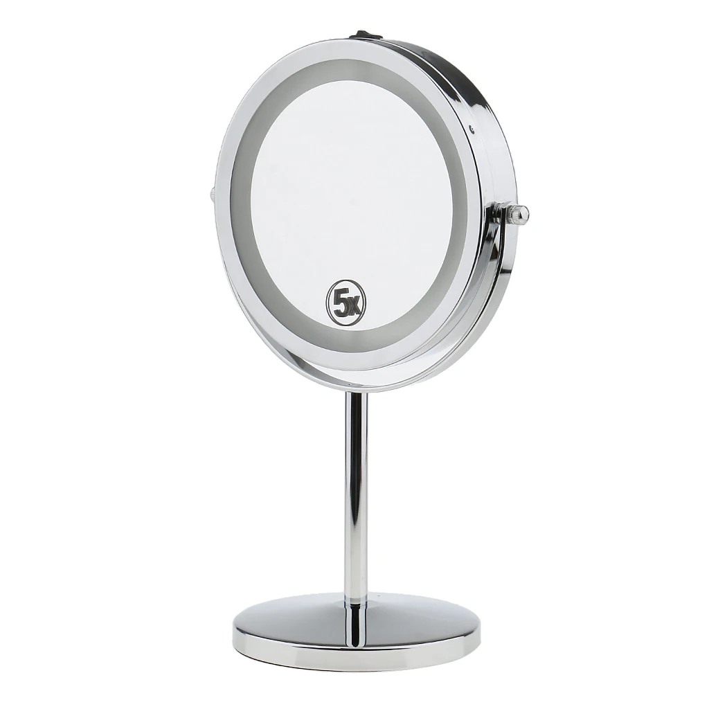 Double Side Desktop  Mirror LED Lighted 5x Magnifying Stand Cosmetic Mirror