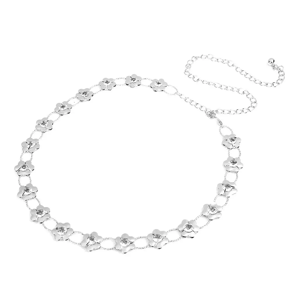 Sliver Crystal Alloy Flower Beads Women Waist Chain / Charm Belt