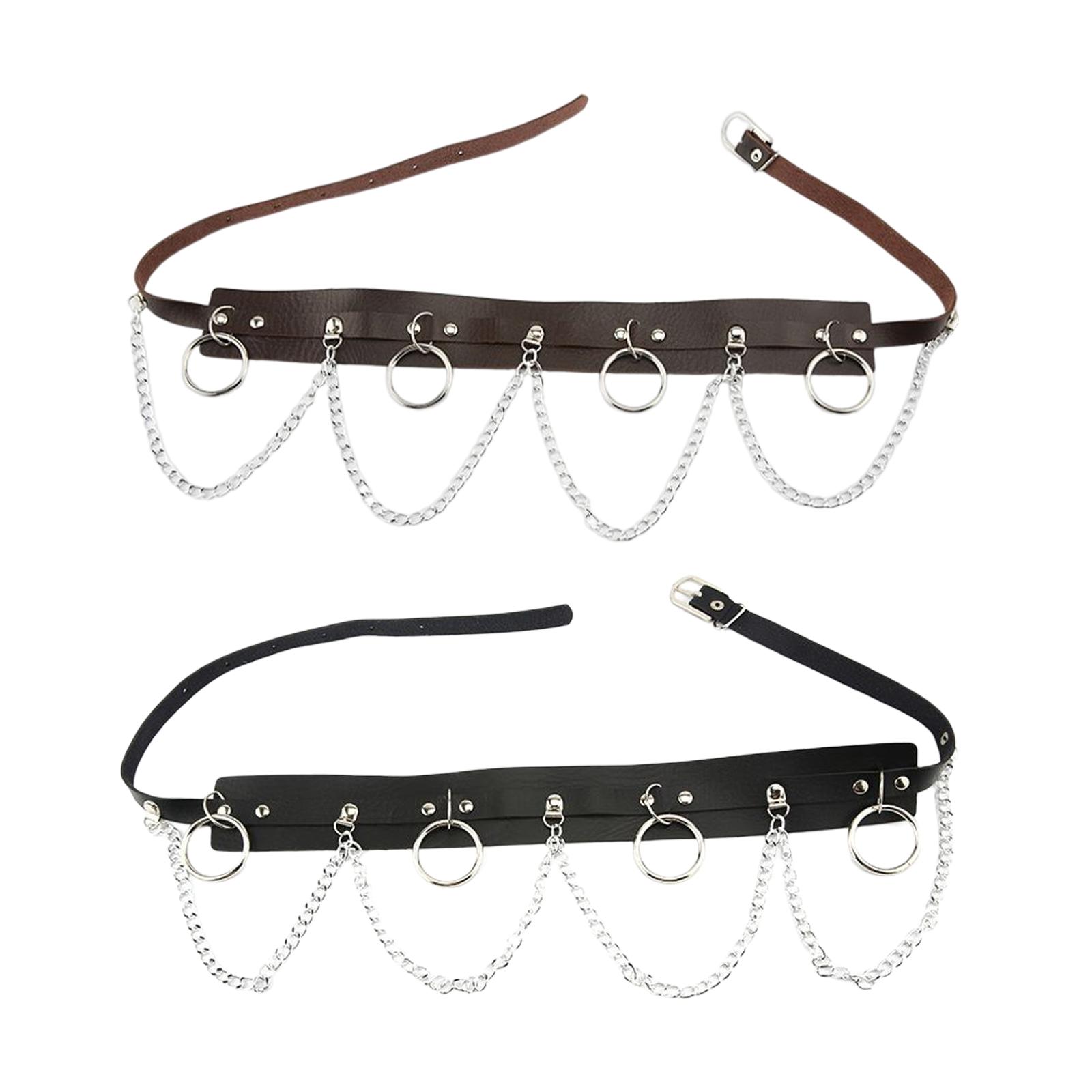 Waist Belt with Chain Costume Accessories Gothic Punk Multilayer Outfits PU Leather Decoration Hiphop for Disco Dancing