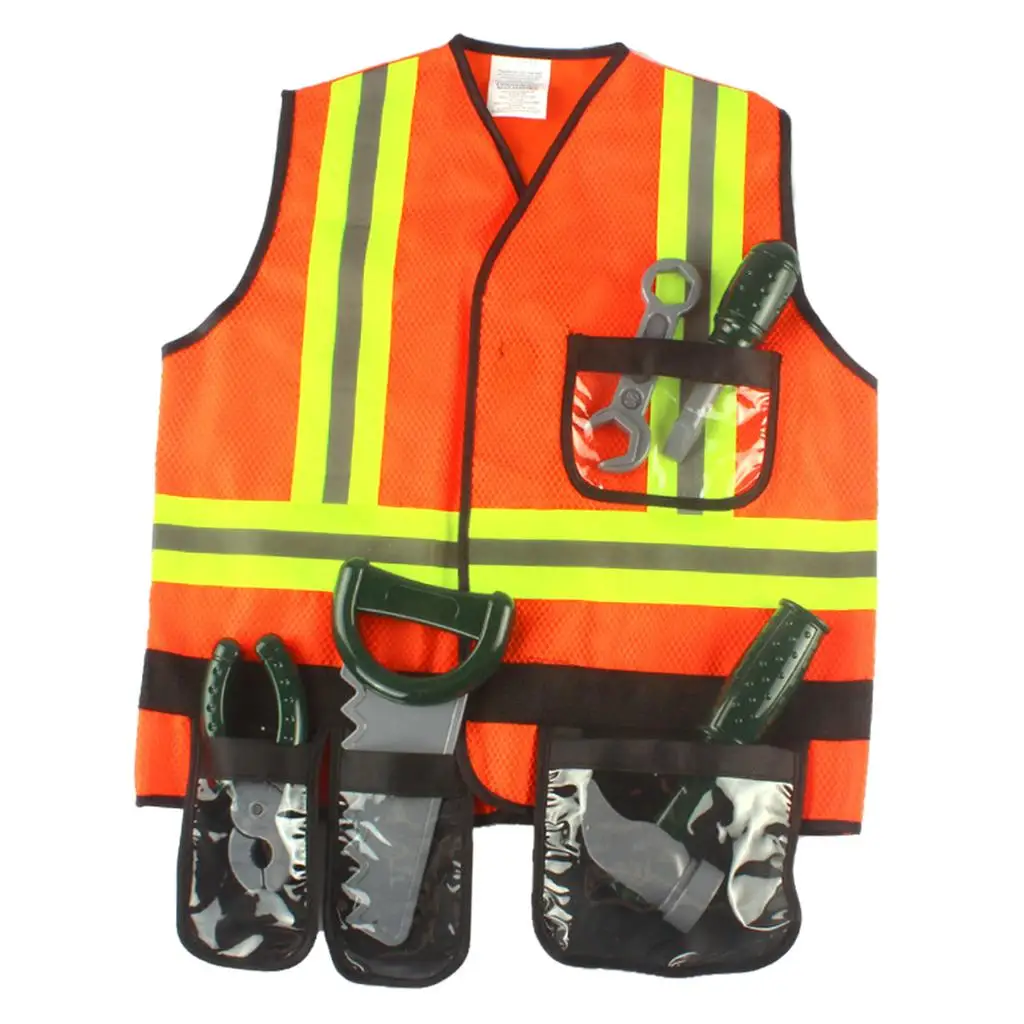 Pretend Engineer Costume with 5Pcs Tools Engineer Uniform for Party Props 4-7 Years Old