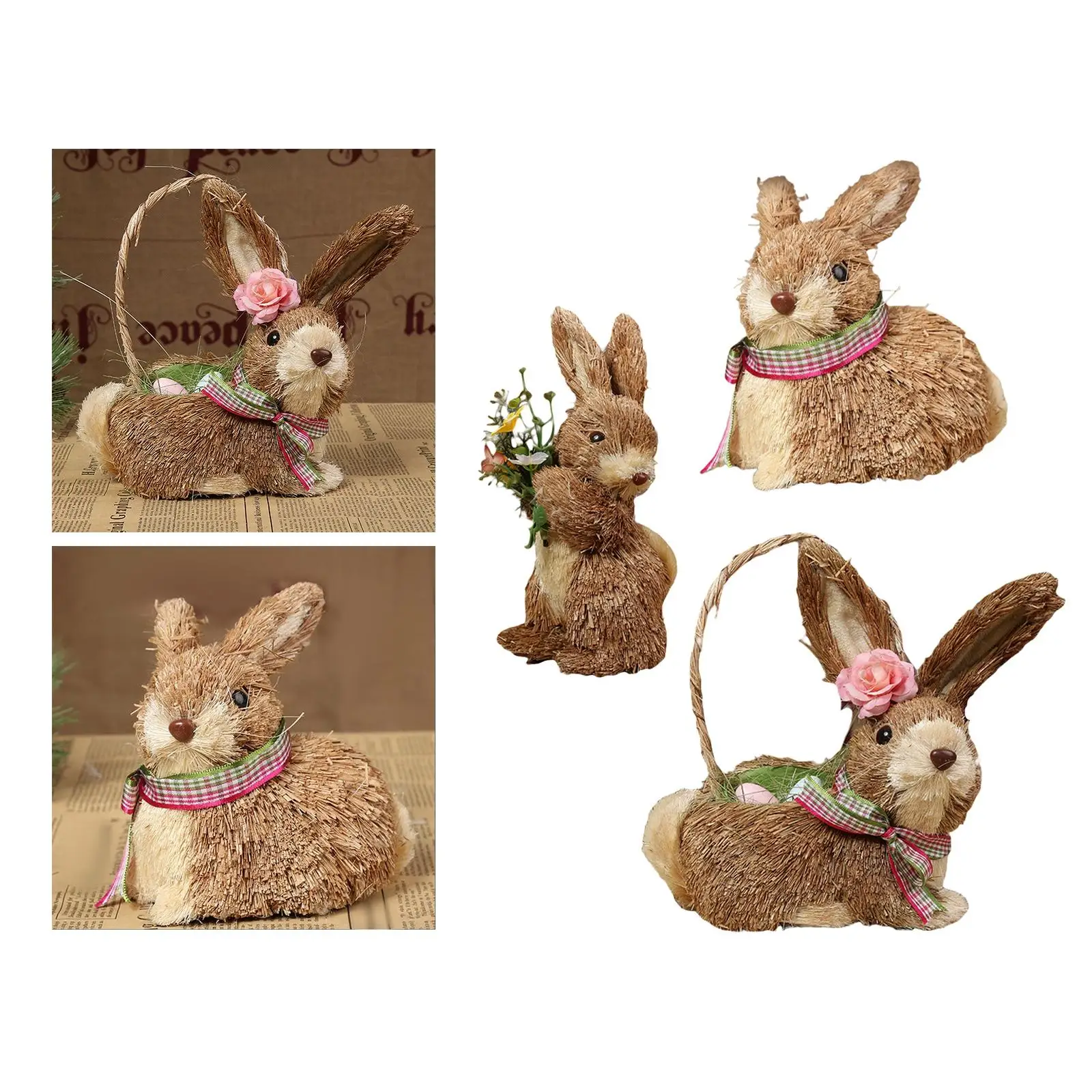 3x Cute Easter Straw Rabbit Crafts Figure Ornament for  Decor