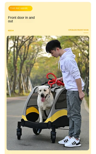 Carrito de 4 ruedas para mascotas, carrito plegable delantero y trasero  para perros medianos y grandes, artículos para discapacitados