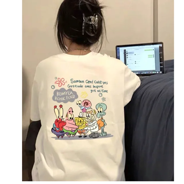SpongeBob Anime T Shirt Y2k Cartoon Graffiti Couple Print Girls Boys  Short-sleeved Harajuku Casual Funny Women Summer Tops - AliExpress