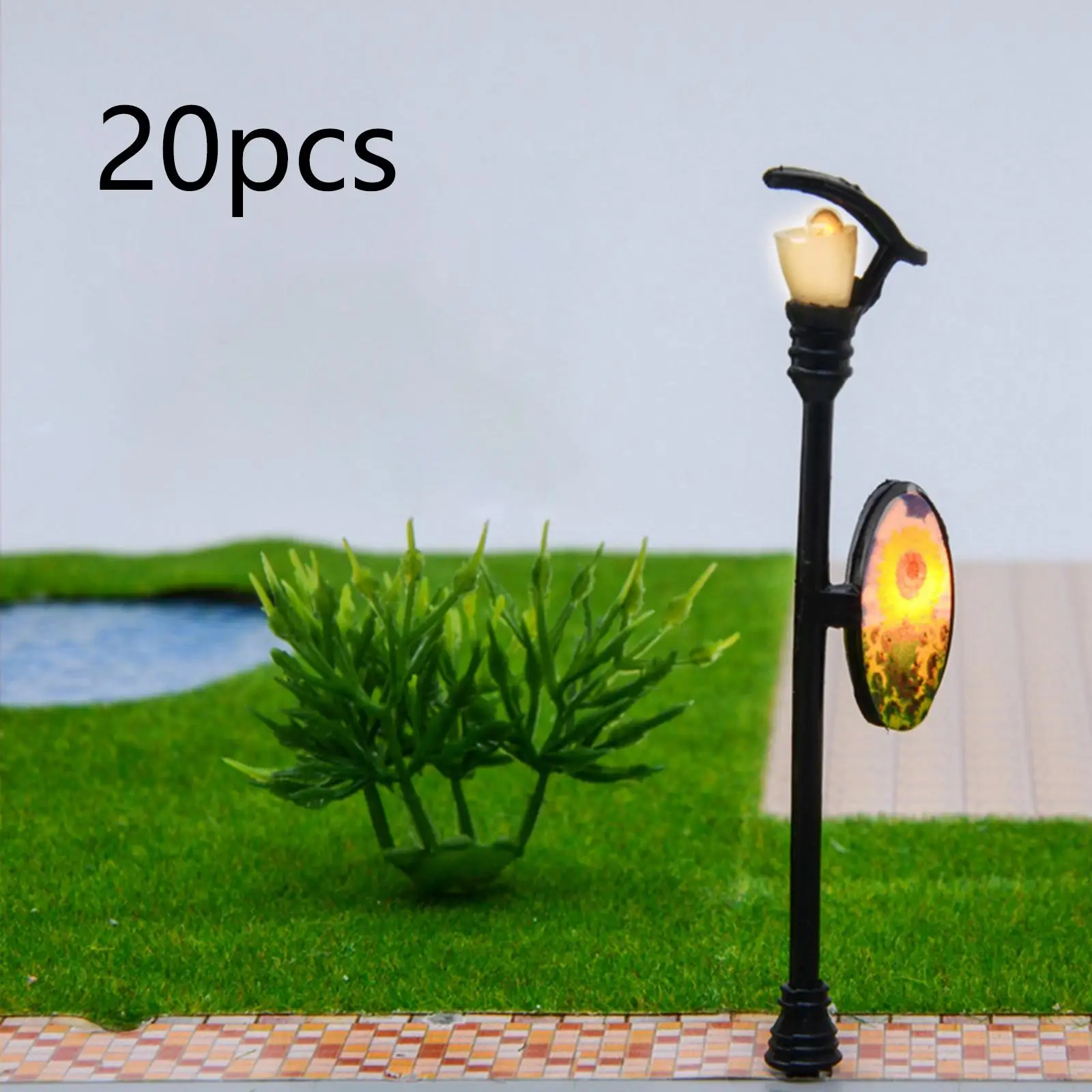 20Pcs 1/100 Model Train Lamp Lighted Street Lamps Miniature Street Light Model Model Railway Lamp Garden Street Light