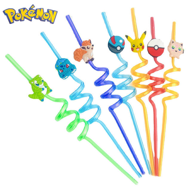 10Pcs Pokemon Pikachu Jigglypuff Bulbasaur Anime Straw Cartoon Children  Reusable Plastic Straws Pokemon Party Drinks Straws - AliExpress