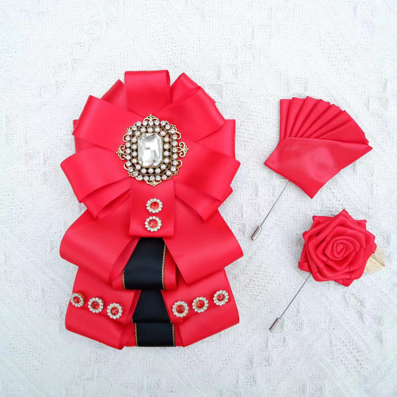 Männer Hochzeit Fliegen Brosche Set Männer Frauen Britischen Koreanische Business Formale Kleid Kristall Kragen Blume Luxus Original Schmuck – Detail 8