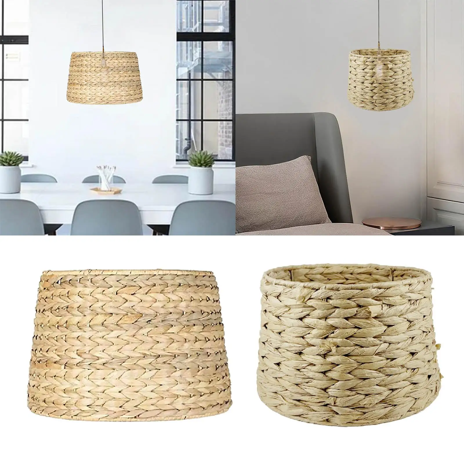 Rattan Pendant Lamp Shade Lighting Cover Ceiling Light Shade Retro Style Bamboo Lampshade for Living Room Dining Room Bedroom