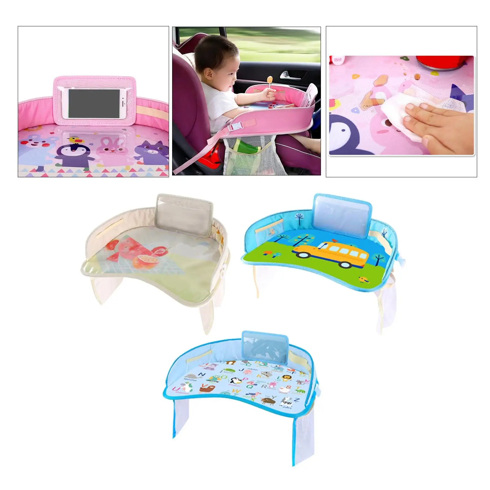 Toddler Lap Desk Organizer Tablet Phone Holder Stand Waterproof Kids Car Tray for Stroller Airplane Travel Carseat Kids