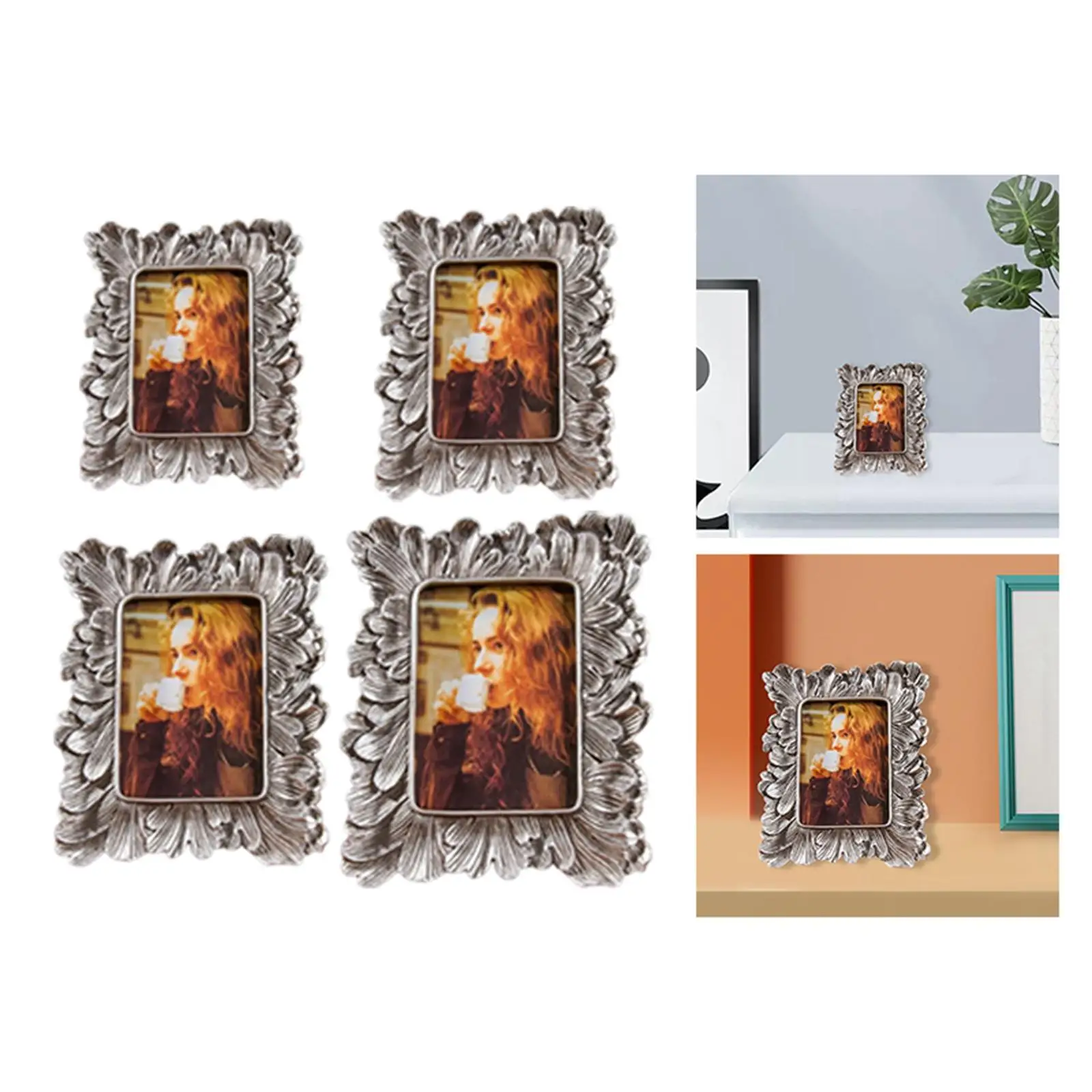 5/6/7/8 Inch Creative Resin Silver Leaves Frame Vintage Photo Frame Retro Picture Frame Wedding Home Decor