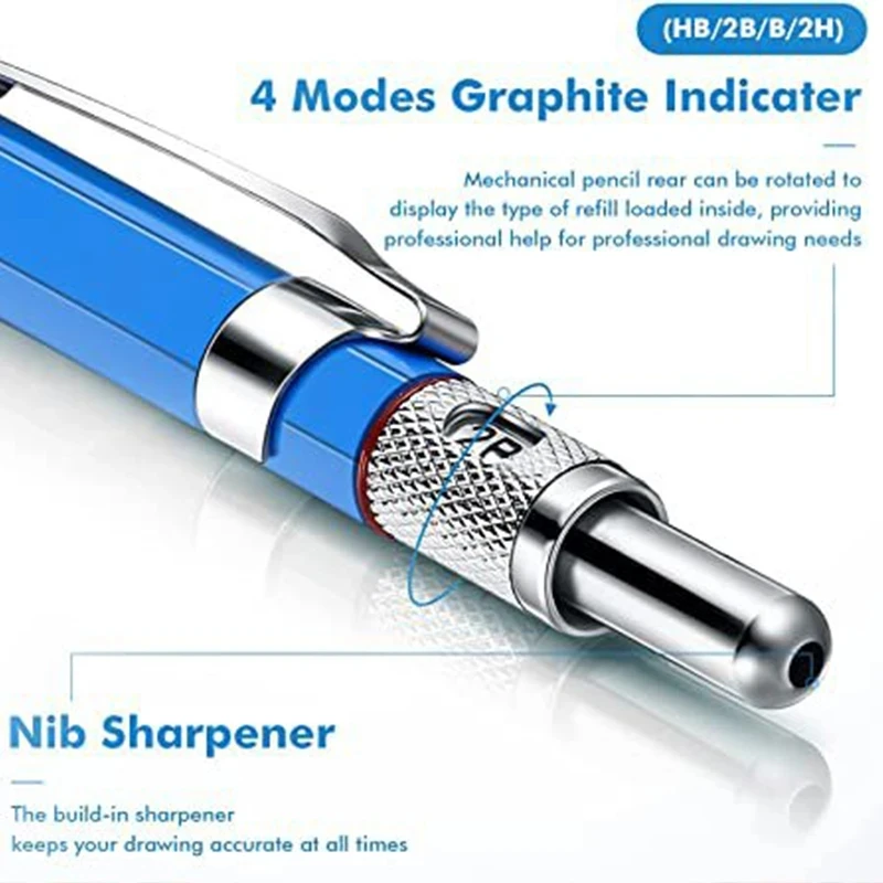 2,0 mm Druckbleistift-Set, 2B, blau/schwarze Mine, Nachfüllungen, Büro, Schreiben, Schule, Kunst, Malerei, Design, Skizzenwerkzeuge, Studenten-Briefpapier – Detail 2