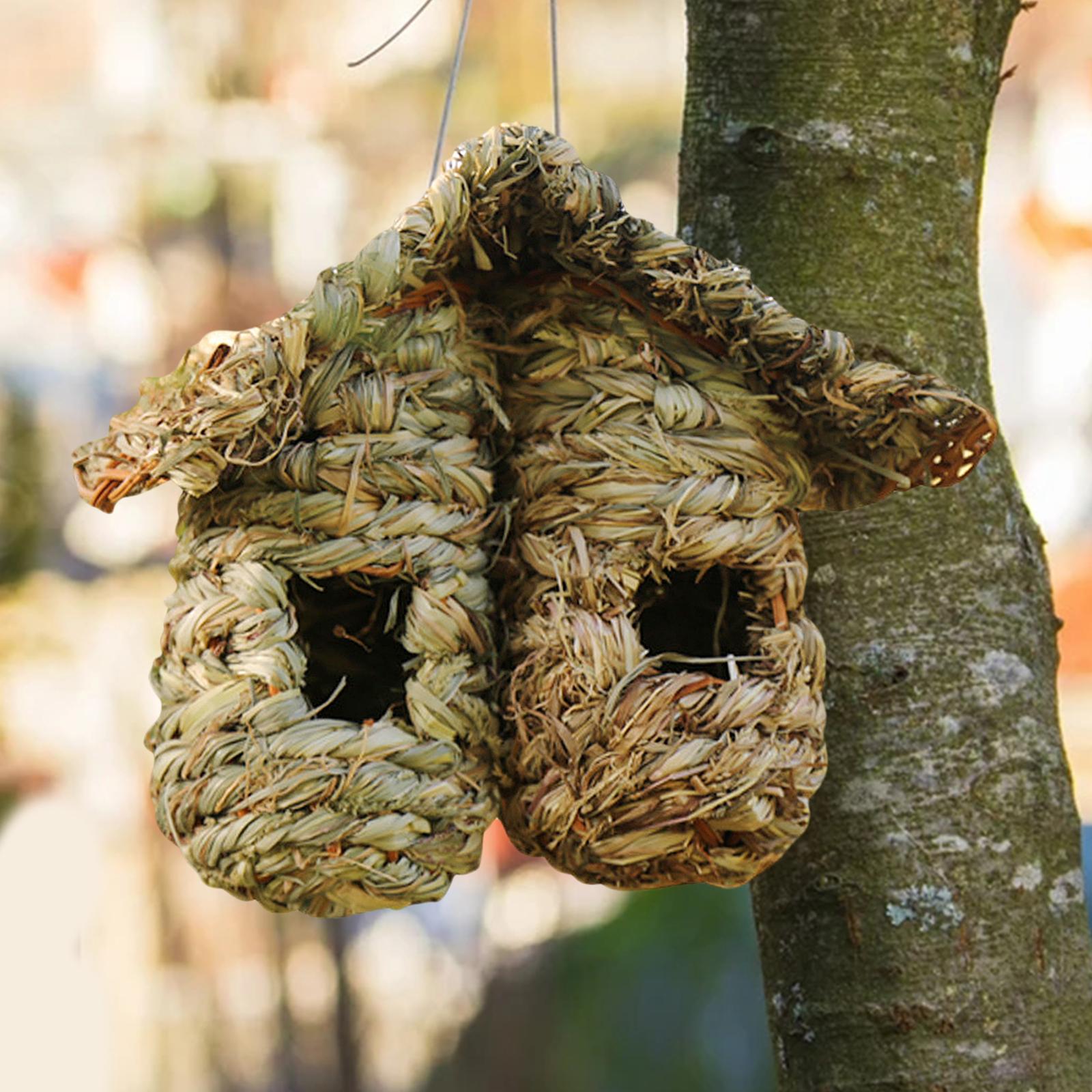 Creative Bird Nest Weaved Outdoor Hanging Grass Bird Hut for Wren Hummingbird Chickadee