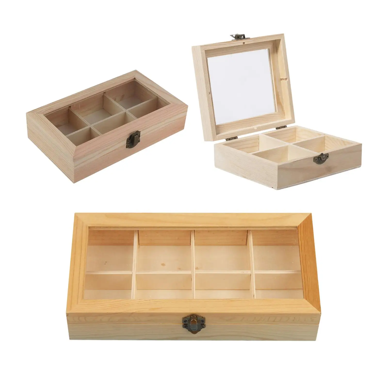 4/6/8 Compartments Wooden Tea Box Coffee Tea Bag Storage Holder Organizer for Kitchen Cabinets Home Tea Jewelry Holders