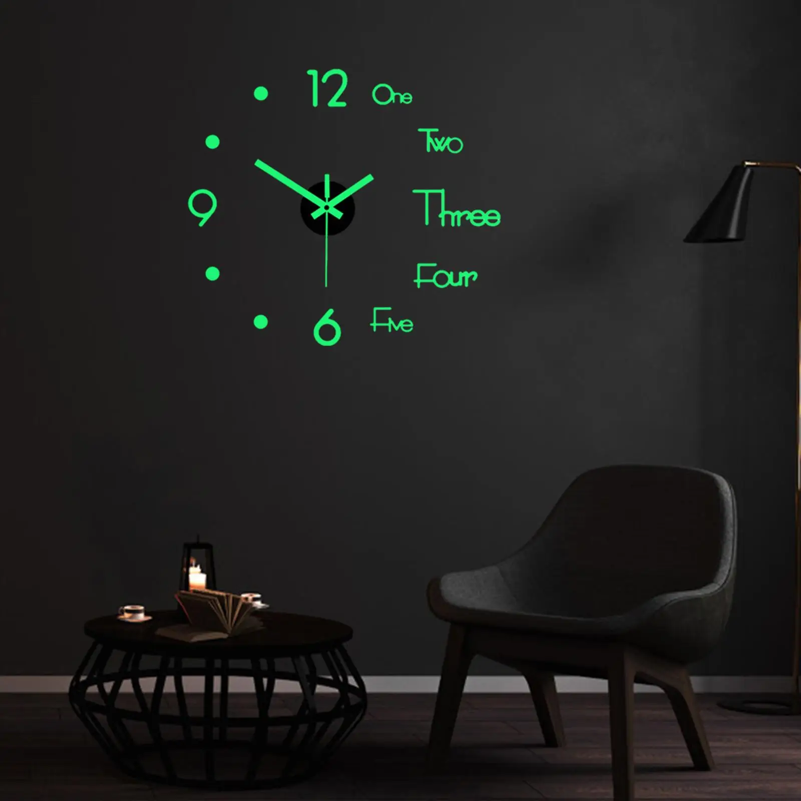 Novelty 3D Luminous Wall Clock Stickers, DIY Wall Decor Frameless Bathroom Decorative Clock Home Office Kitchen 40cm Clock