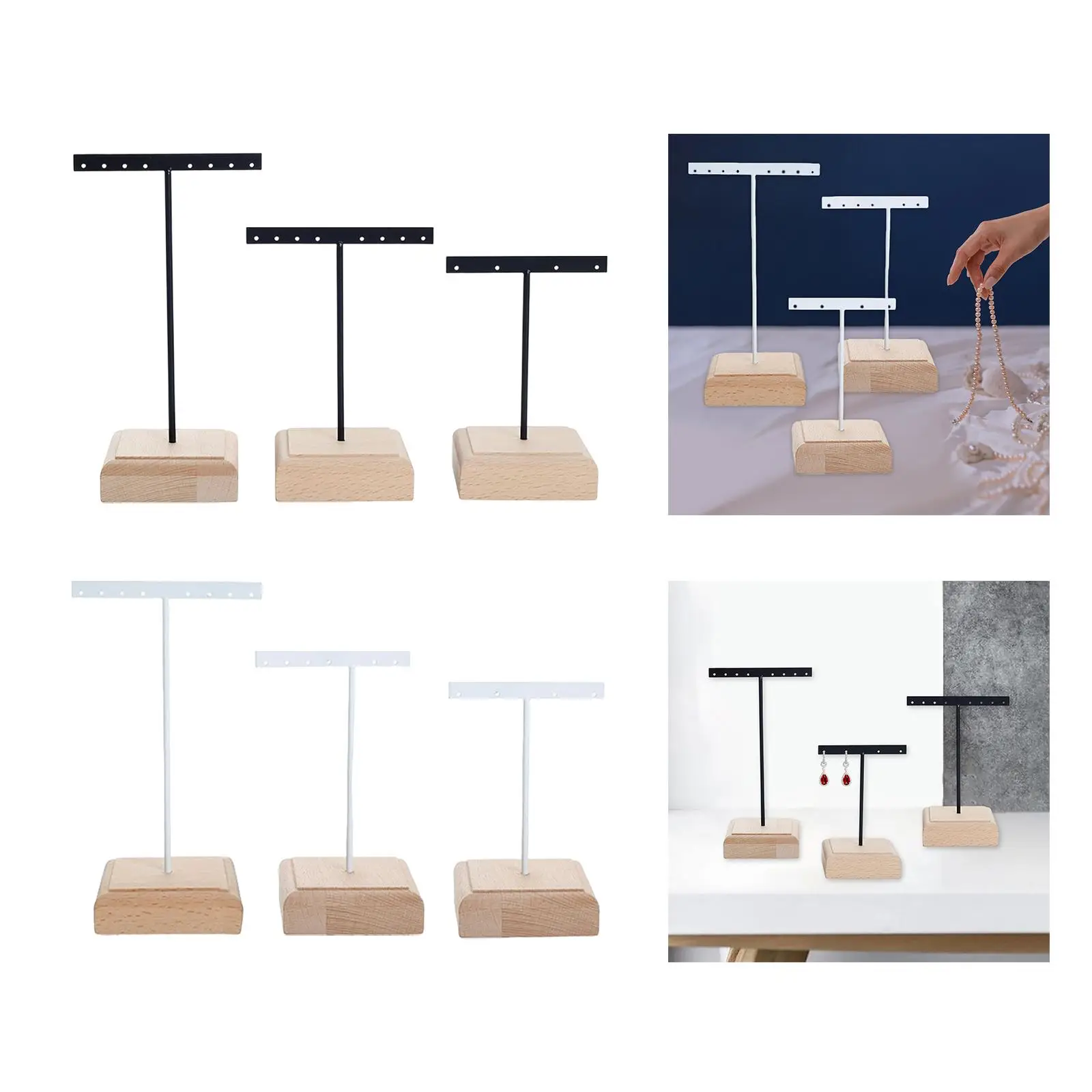 3 Pieces T Bar Earrings Display Stand Wooden Base Hanging Rack Jewelry Organizer for Bangles Selling Retail Showroom Show Shops