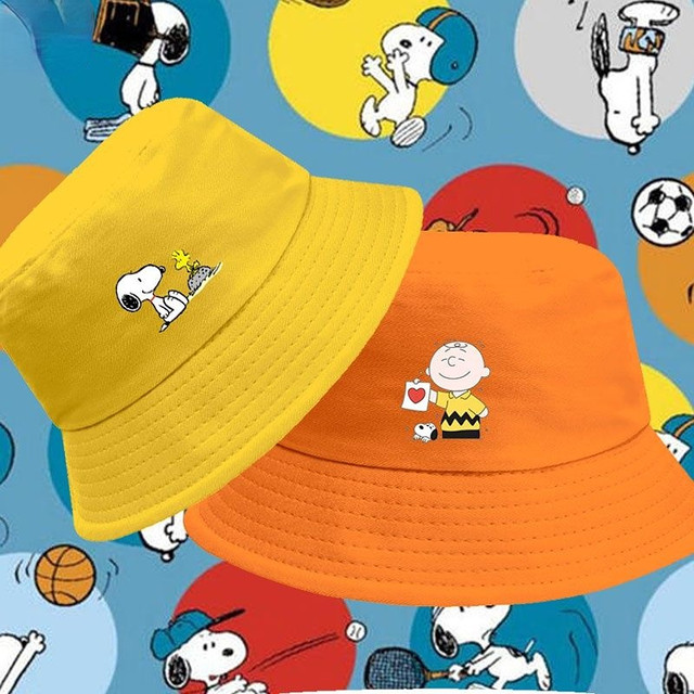 Snoopy Soft Cotton Solid Color Sun Hats Black Foldable Bucket Hat