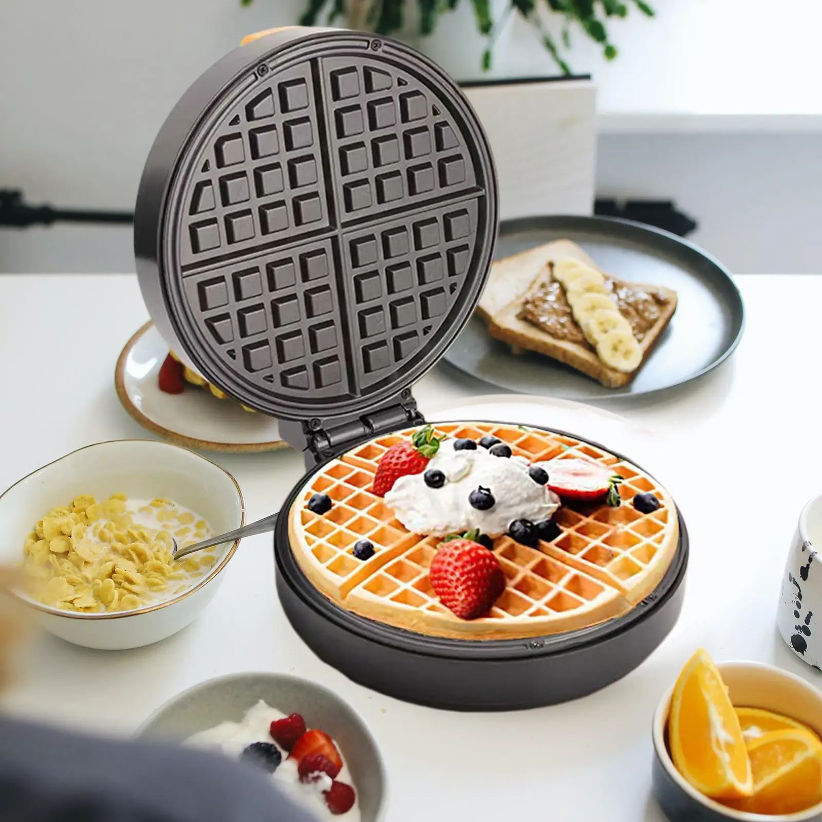 Cooking Plates Multifunctional Anti Scald Handle LED Display US Adapter Portable Waffle Maker for cinnamons Roll Cupcake Oatmeal