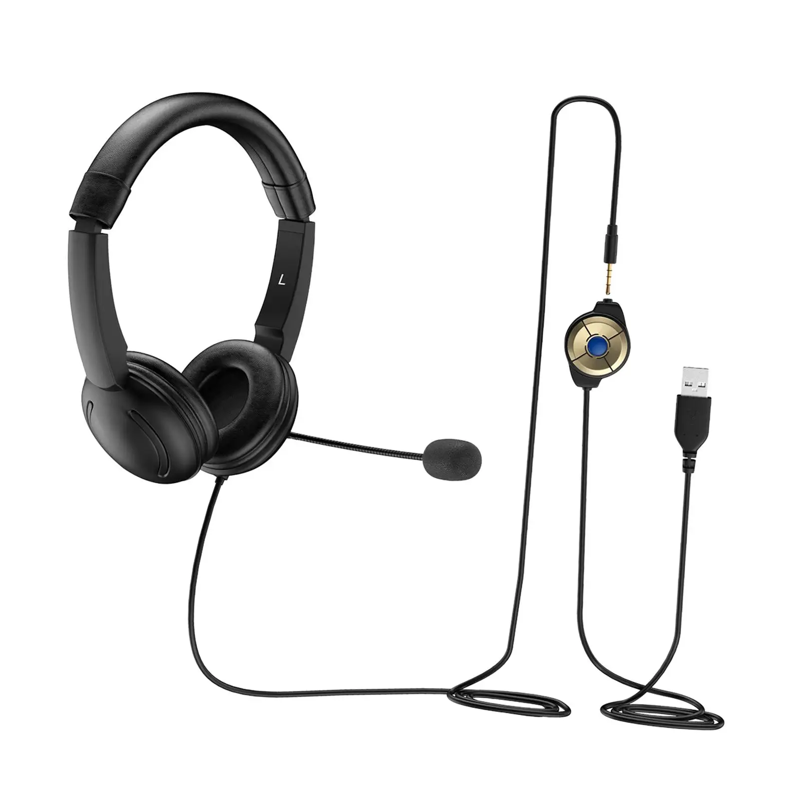 USB Wired Headset Comfortable Lightweight Volume Control Comfort Computer Headset for Video Meetings Office Call Center PC Music