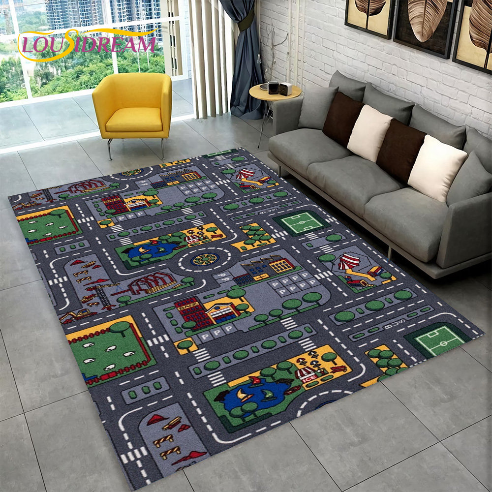 tapis de jeu pour trafic routier urbain sur zone de salle de décor de salon et de chambre polymères de sol non ald