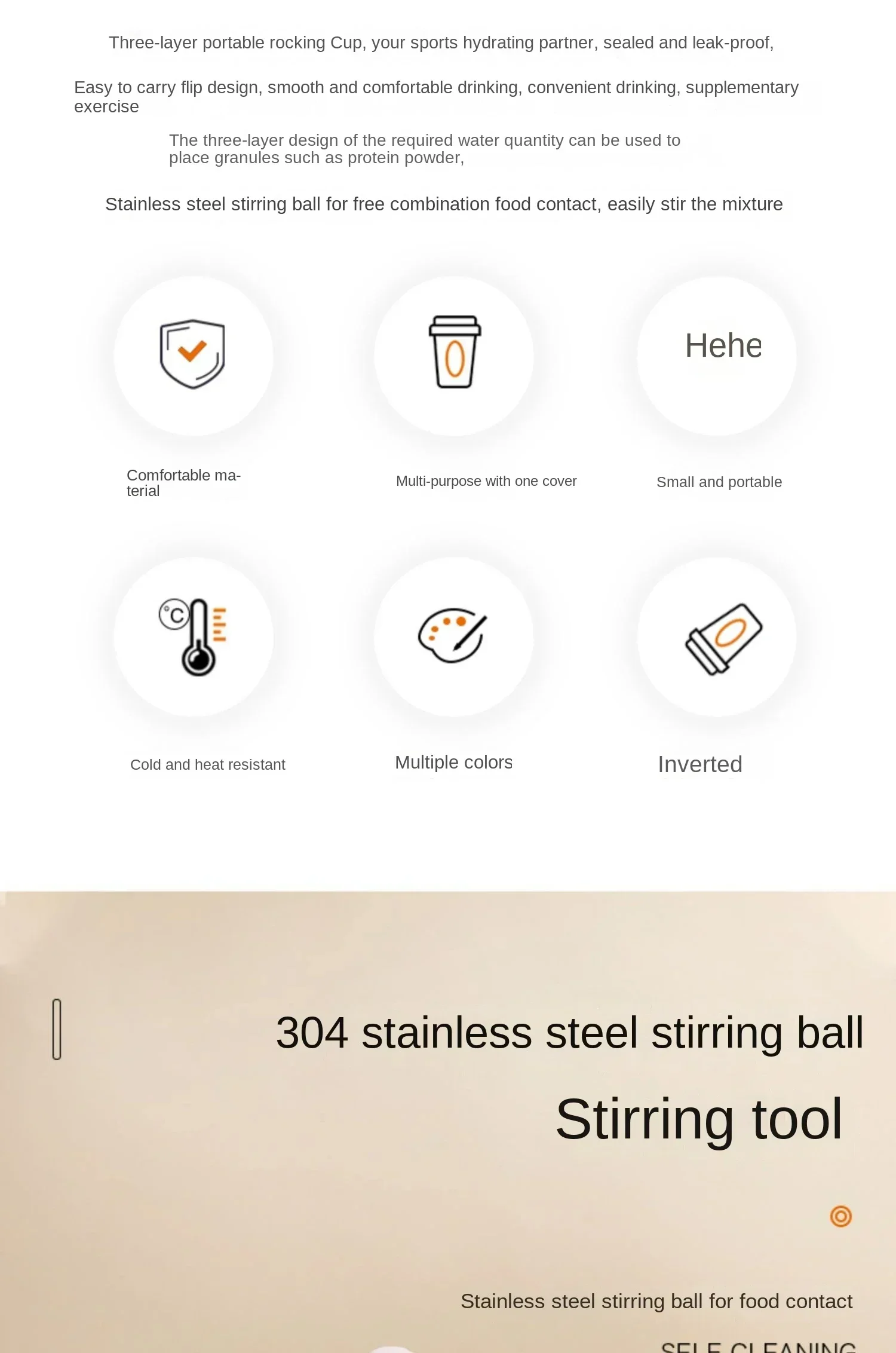 Description Picture 4 of item450ml Plastic Water Bottle Three Layer Protein Powder Shaker Large Capacity Stirring Cup Portable Exercise Shaker Spring Cup