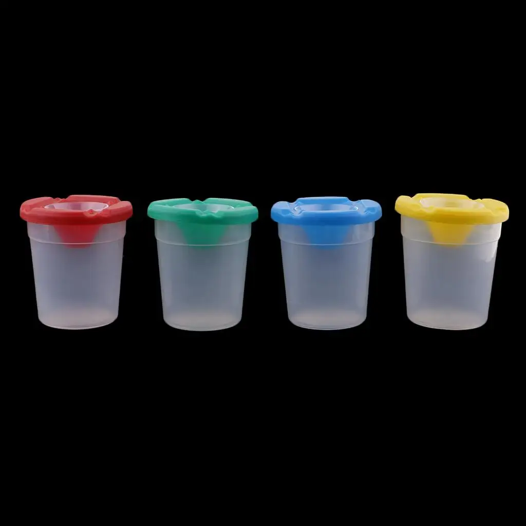 Spill Proof Paint Cups in 4 Colors for Kids Toddlers Children Early Learning Painting DIY Art Supplies