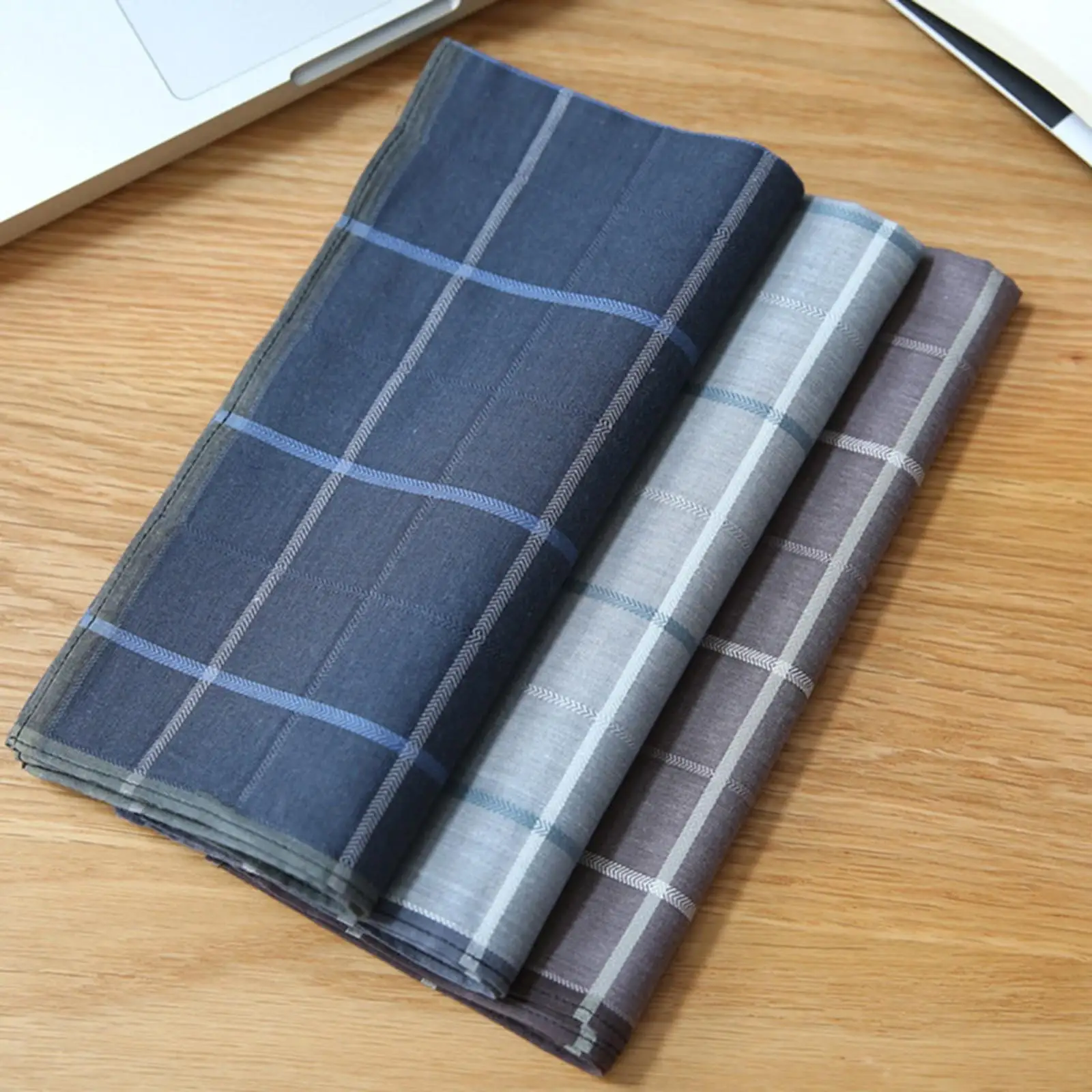3 Pieces Cotton Men`s Stripe Soft Checkered Pattern Handkerchiefs Assorted Pocket Square Hankies 43x43cm