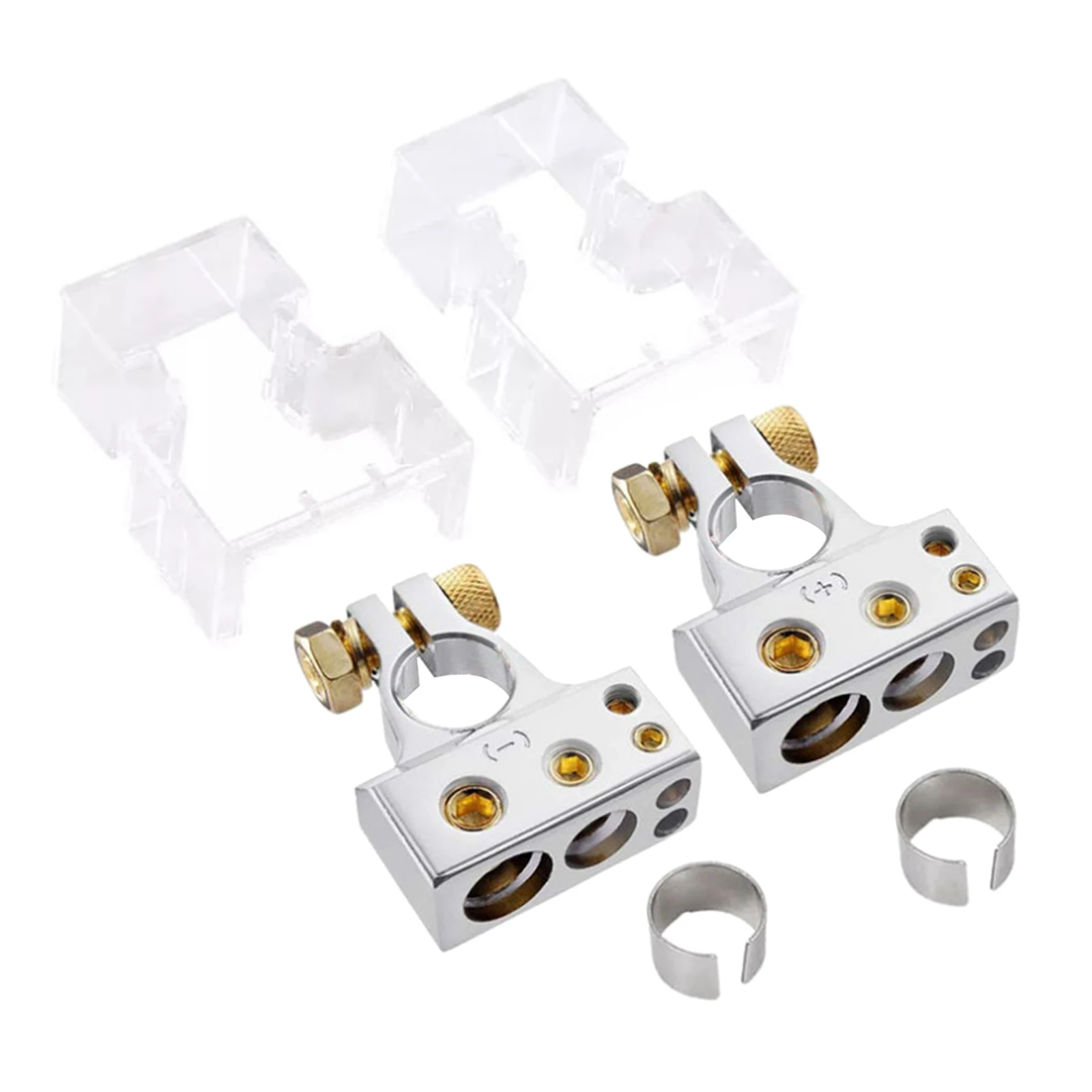 2PCS Car Battery Terminal Chrome Battery Terminals Connector  & Negative Set with Clear Covers Durable  Time Use