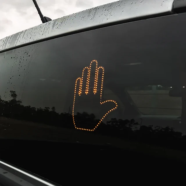 Lumière de doigt de voiture drôle avec télécommande, signes de rage  routière, geste LED, doigt du milieu, autocollant de lampe à main, panneau  lumineux pour fenêtre de course - AliExpress