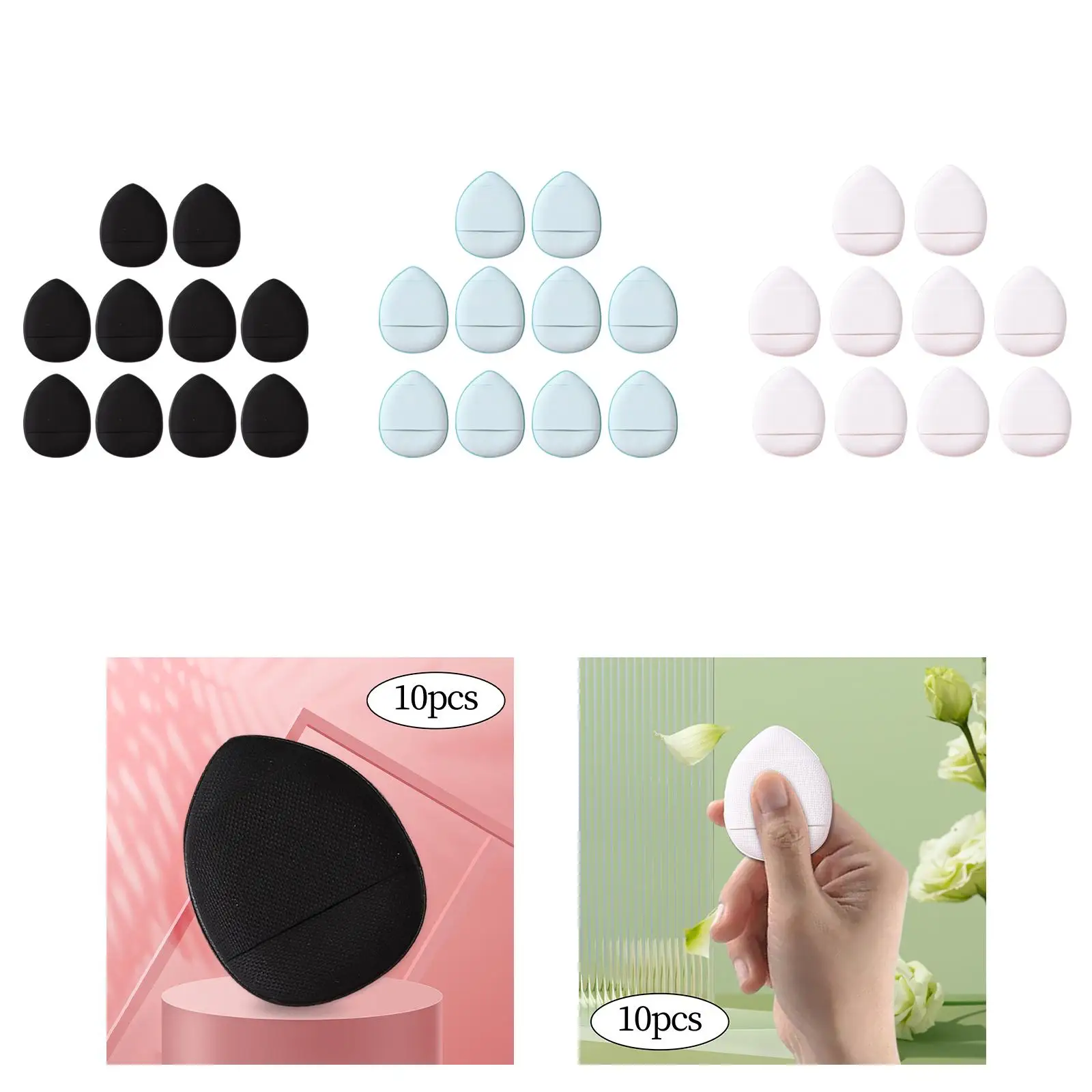 10Pcs Water Drop Shape puff Reusable Cosmetic Puff for Dry Products Body Under Eyes Corners