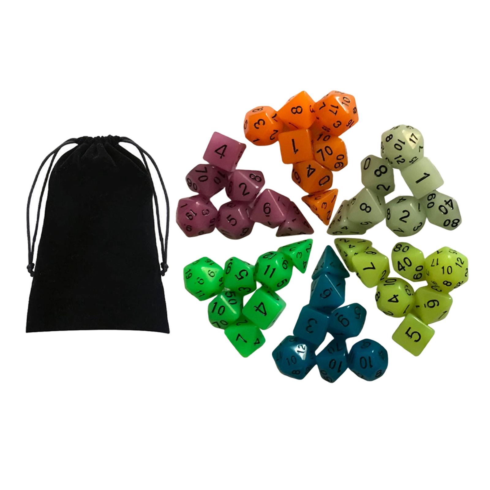 Acrylic Luminous RPG Set D8 D10 D12 D20 with Pouch Glowing Polyhedral Dices Set for DND Role Playing RPG Table Games