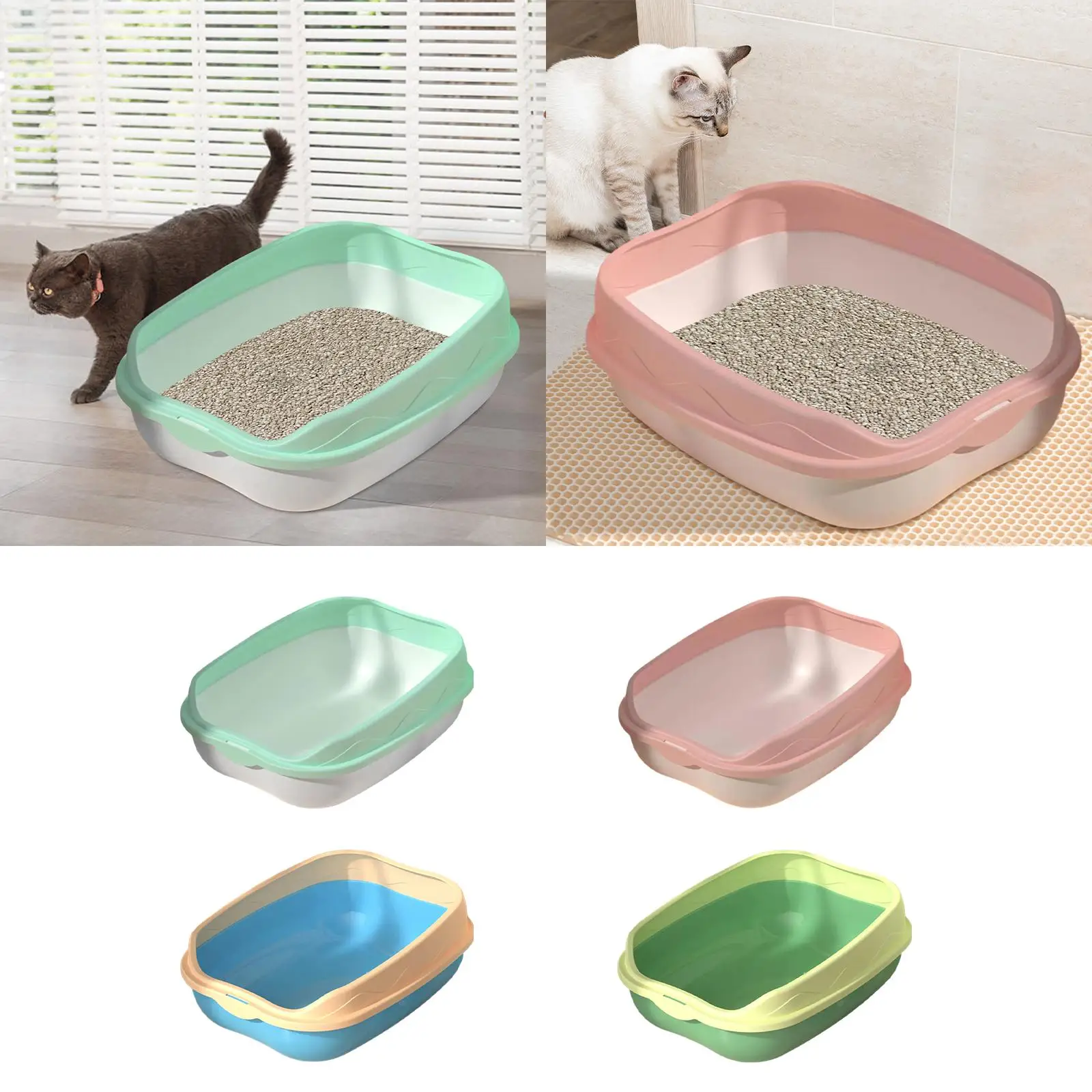 Cat Litter Box Plastic Scatter Shield Easy to Clean Large Sturdy High Sided Cat Bedpan Semi Enclosed Open Top Cat Toilet Kitty