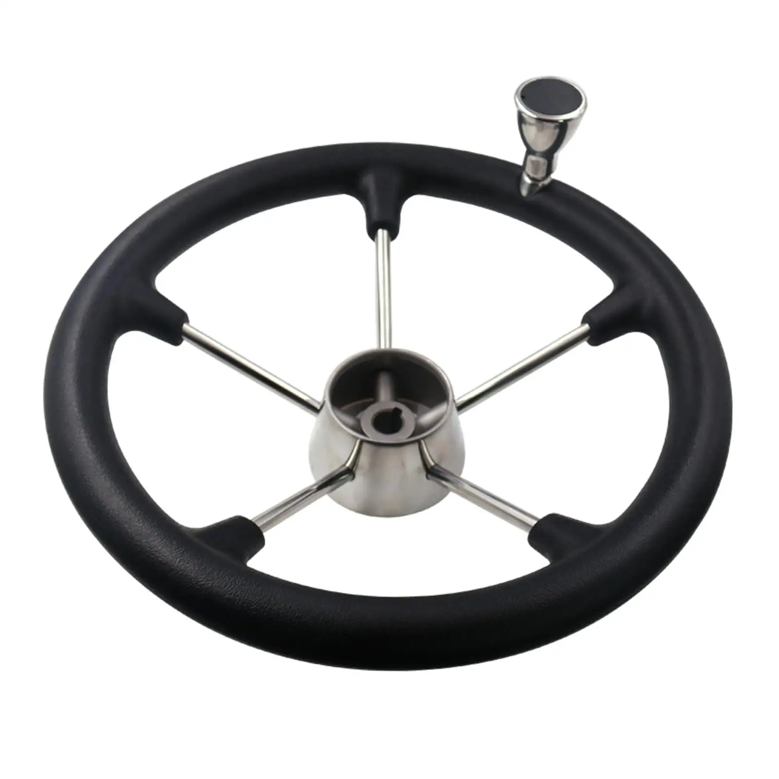 Boat Steering Wheel 5 Spoke Black PU Foam Grip W/Knob (Diameter: 355mm) 25 Degree Dish