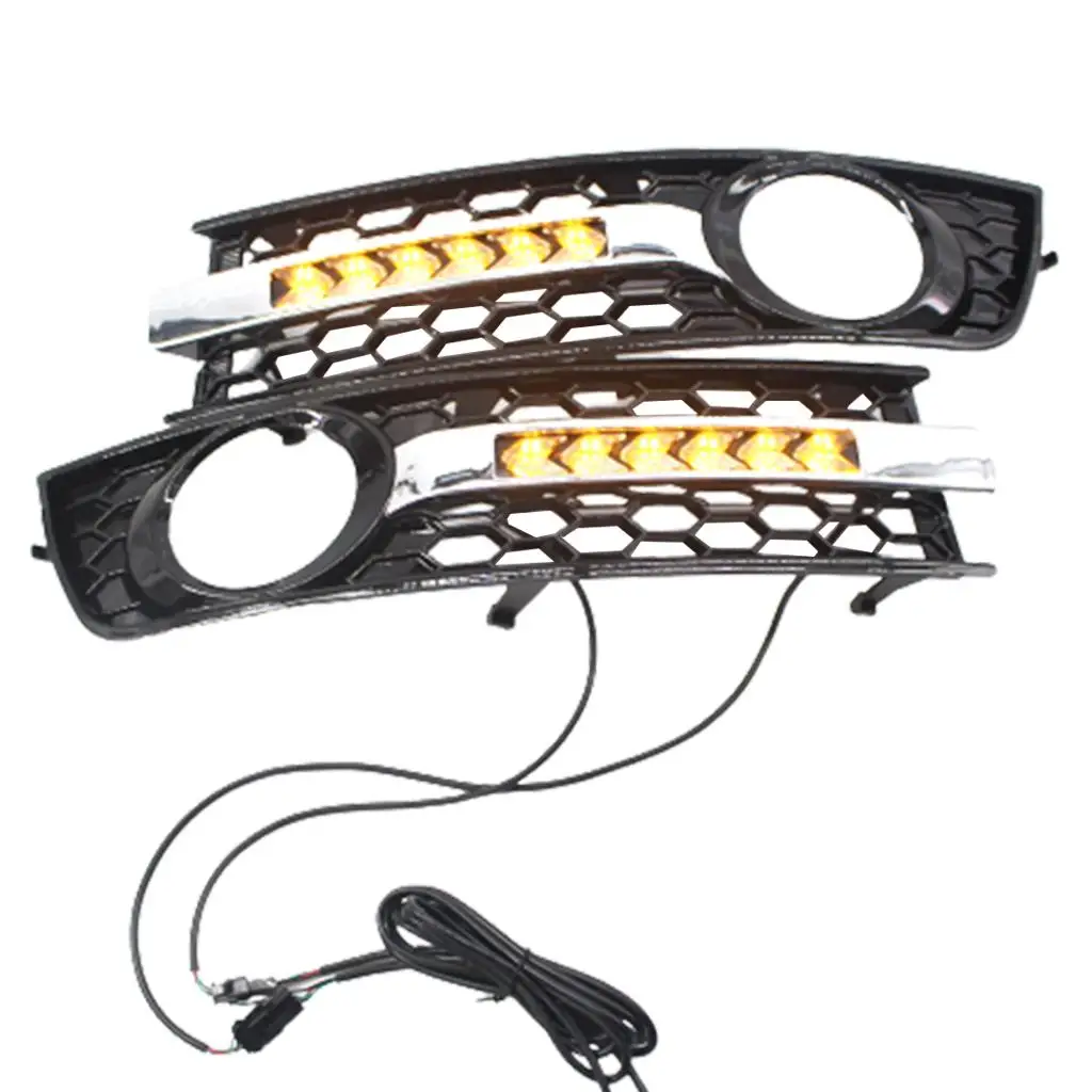 1  Front  Grilles Cover Modified Honeycomb Style   Daytime Running Lights Fits for B6 01-05 A4 2001