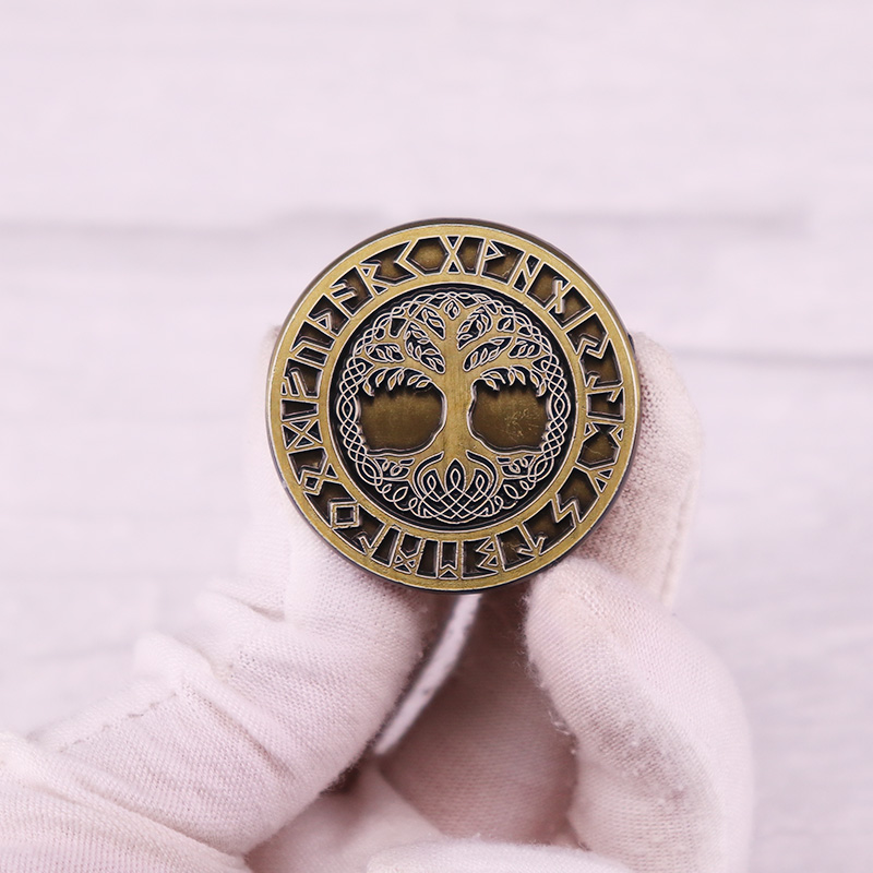 Weltbaum des Lebens Emaille Pin Yggdrasil Nordischer Wikinger Runen Kreis Abzeichen Rucksack Dekoration Schmuck – Detail 1