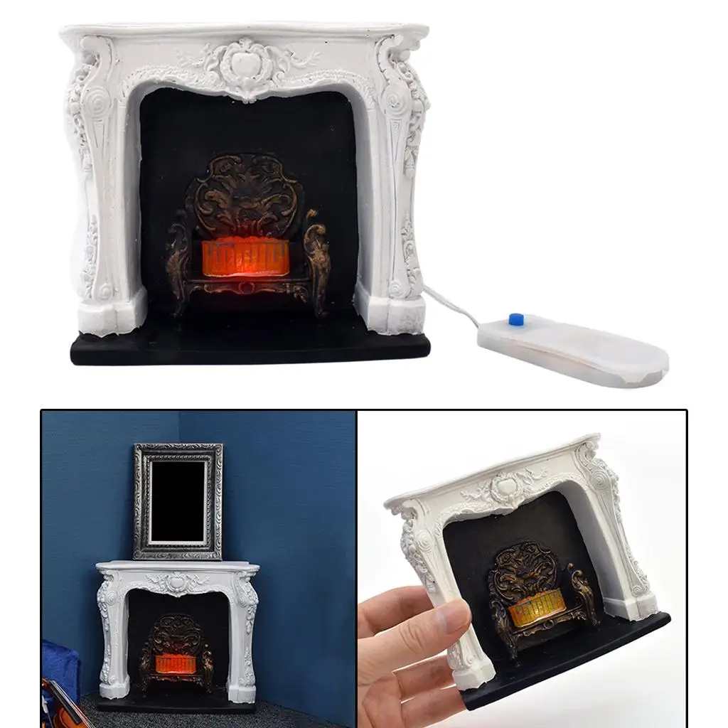 Casa de Muñecas Victoriana Brillante Carbón Fuego Rejilla Miniatura Chimenea 12V 