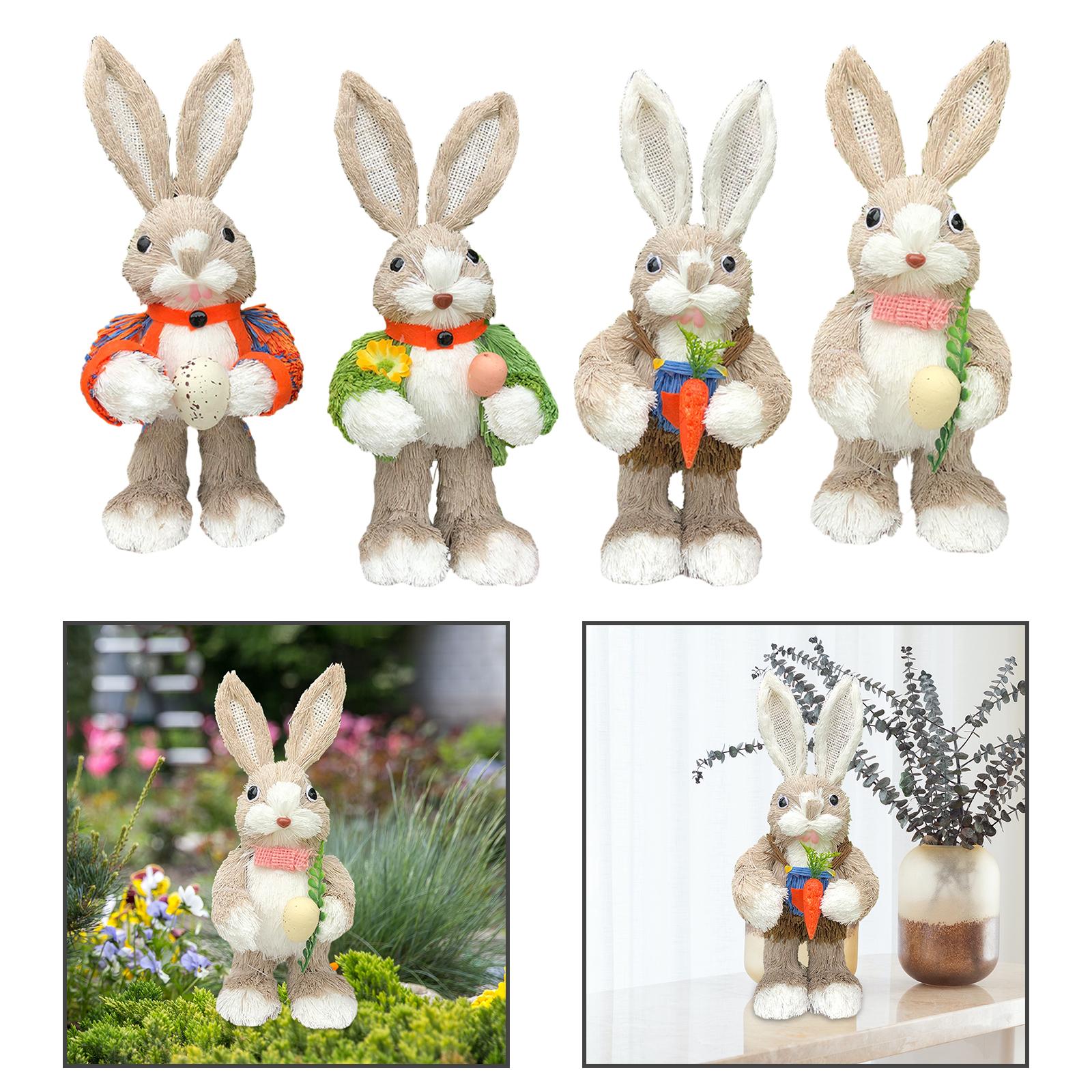 Straw Rabbit Statue Decorative Creative Cartoon Easter Bunny Figurine Animal Sculpture for Table Lawn Micro Landscape Yard Shelf